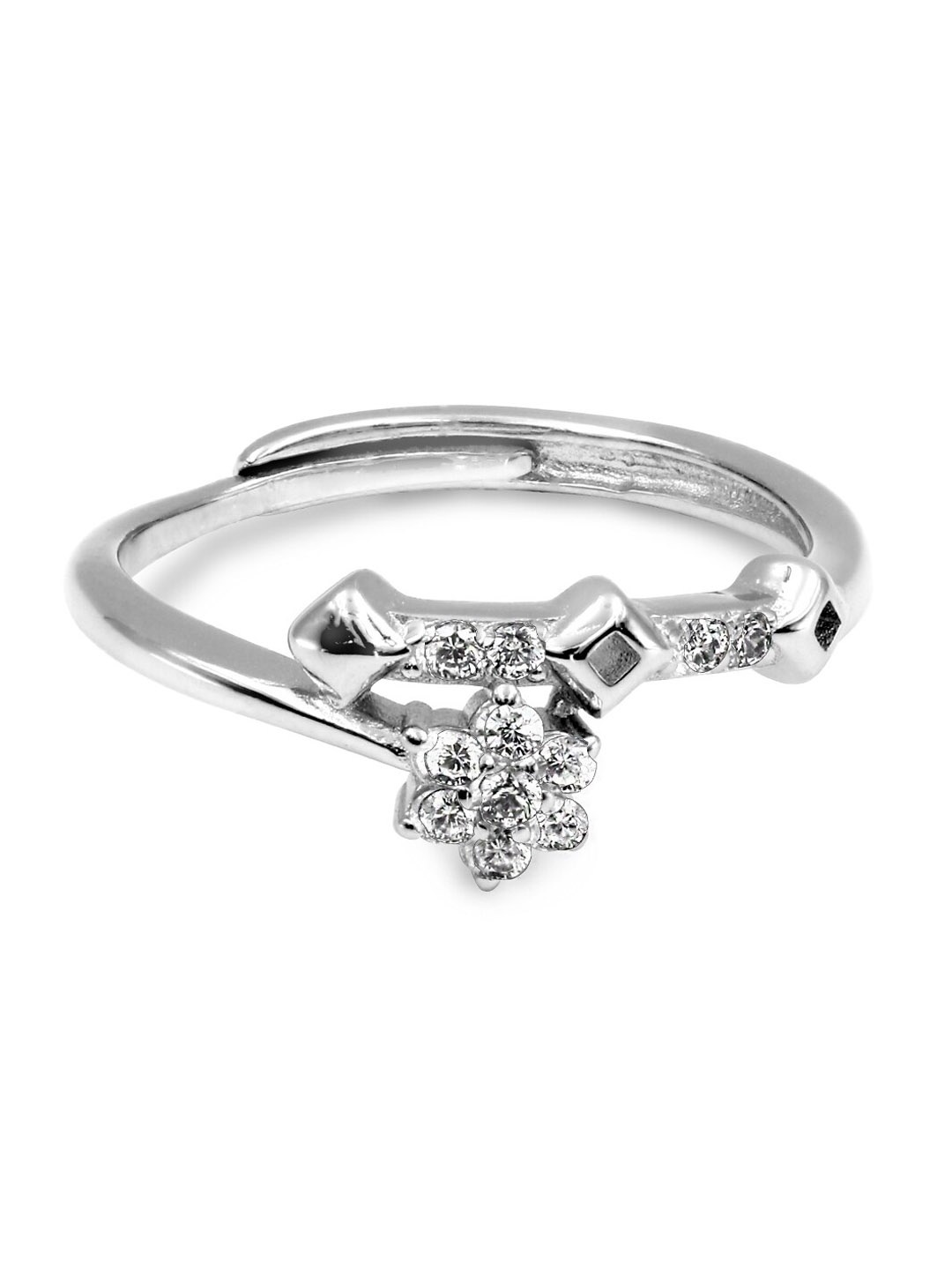 

Zarkan 925 Sterling Silver Rhodium Plated American Diamond Studded Finger Ring