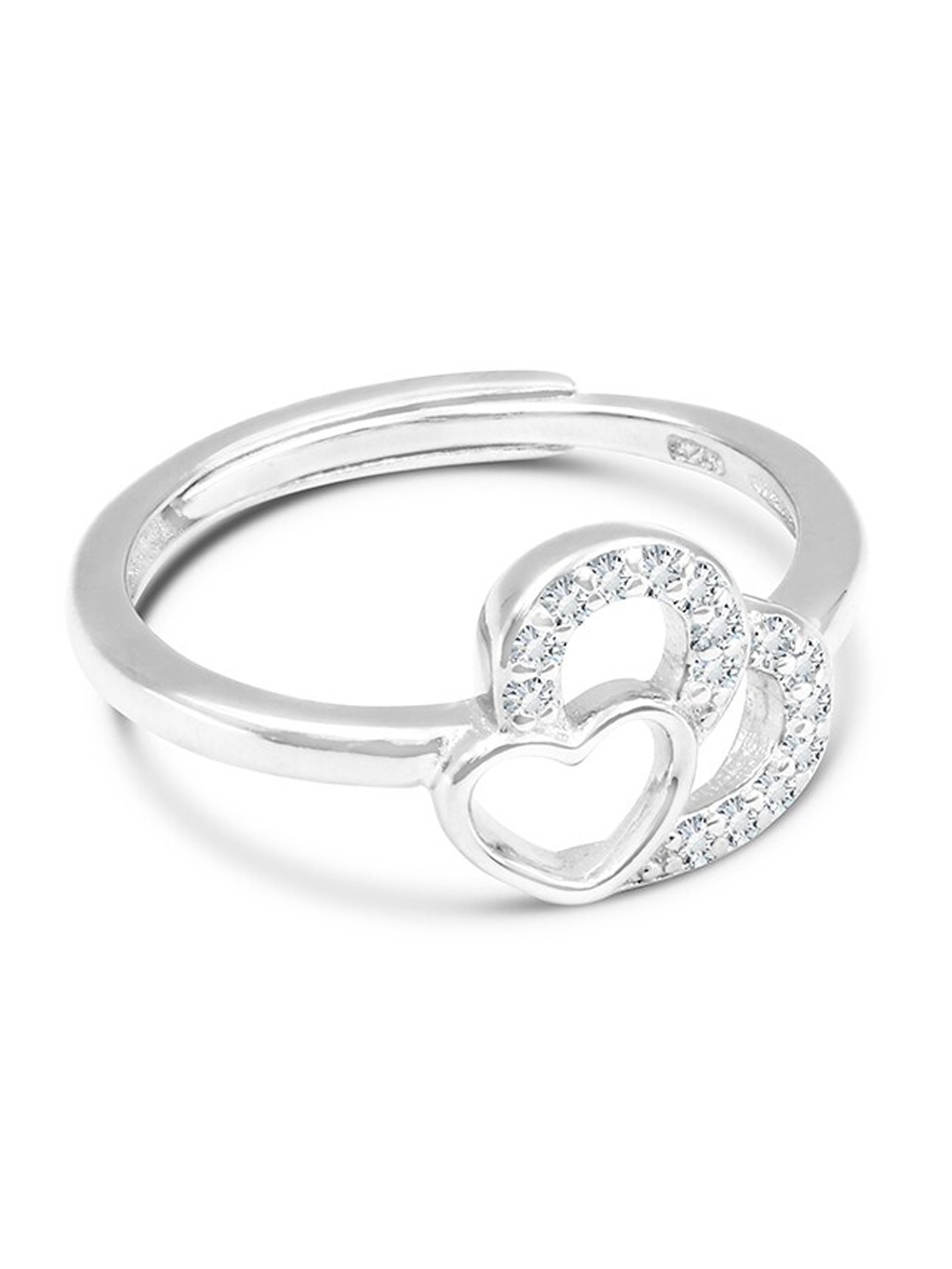 

Zarkan Rhodium-Plated AD Studded Pure Silver Zircon Ring