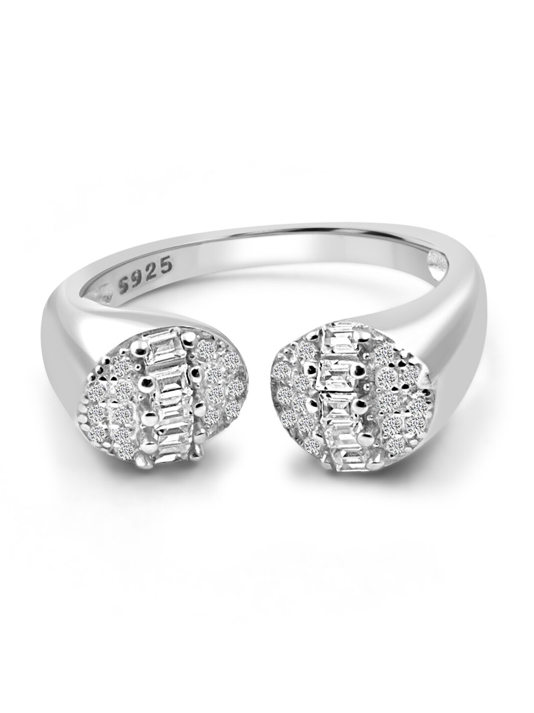

Zarkan Rhodium-Plated American Diamond Studded Finger Ring, Silver
