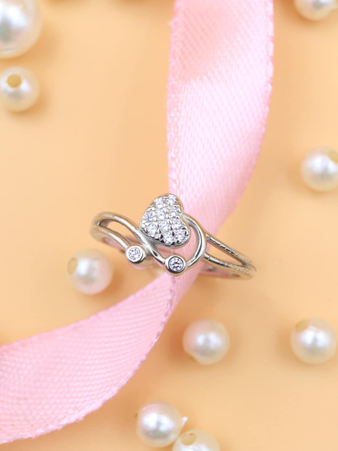 

Zarkan Rhodium-Plated Silver American Diamond Studded Finger Ring