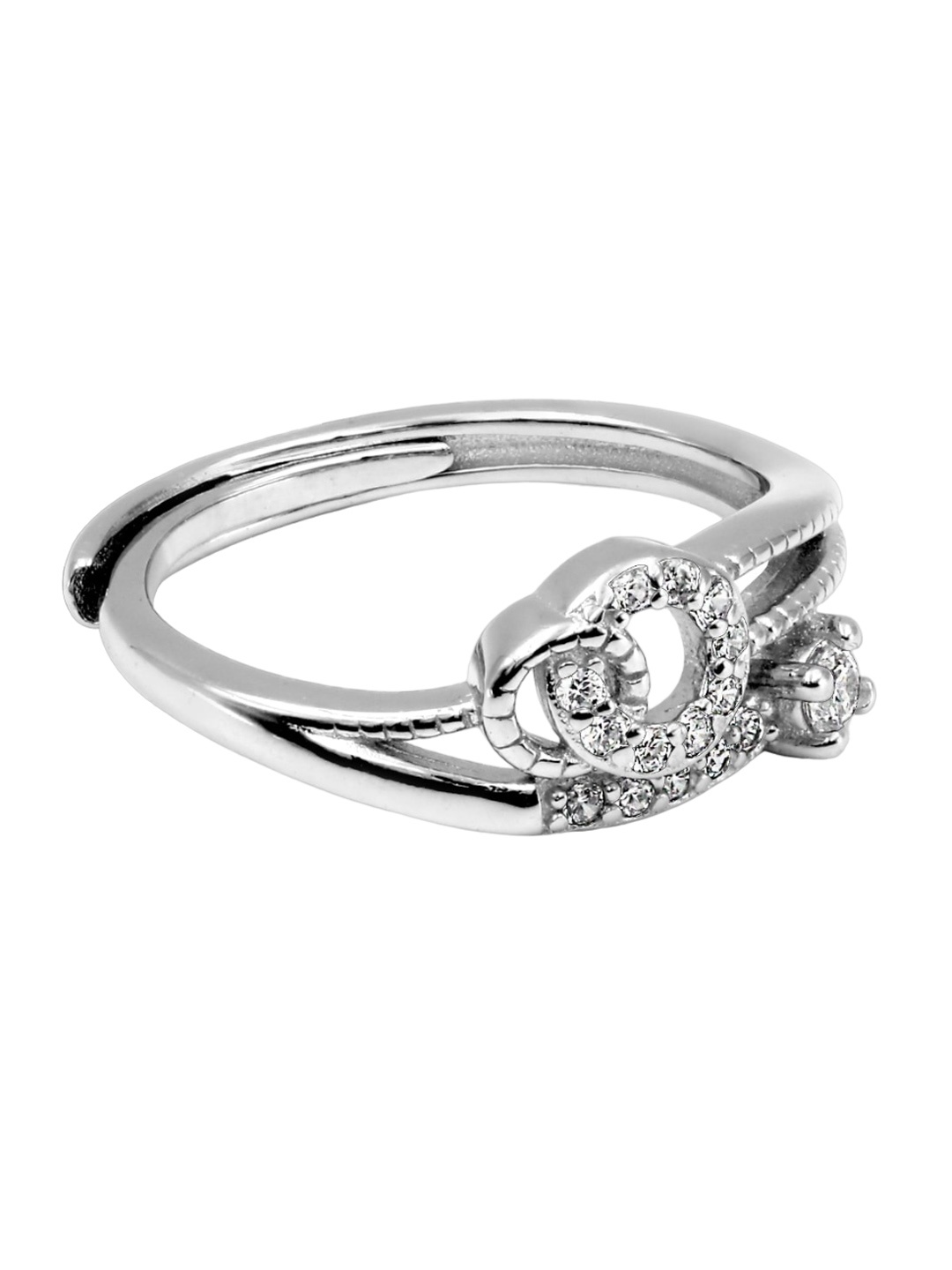 

Zarkan Rhodium-Plated Silver American Diamond Studded Finger Ring