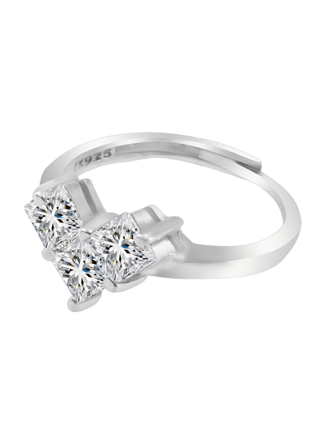 

Zarkan Rhodium-Plated Silver American Diamond Studded Finger Ring