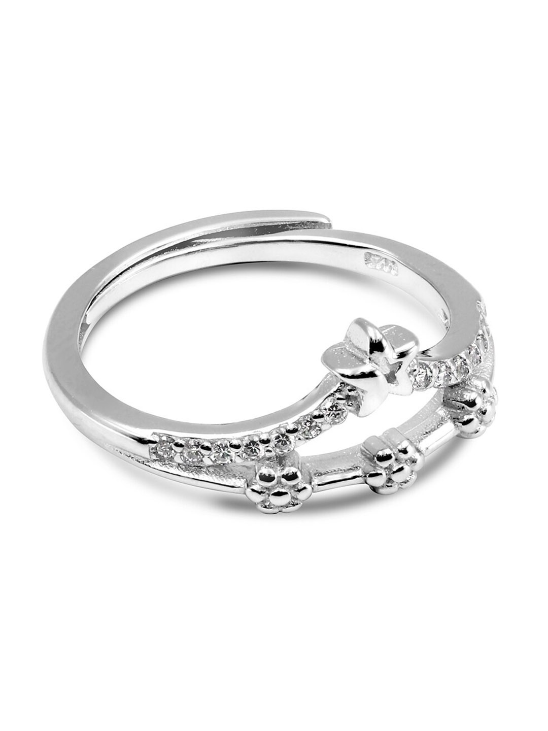 

Zarkan Rhodium-Plated AD Studded Finger Ring, Silver