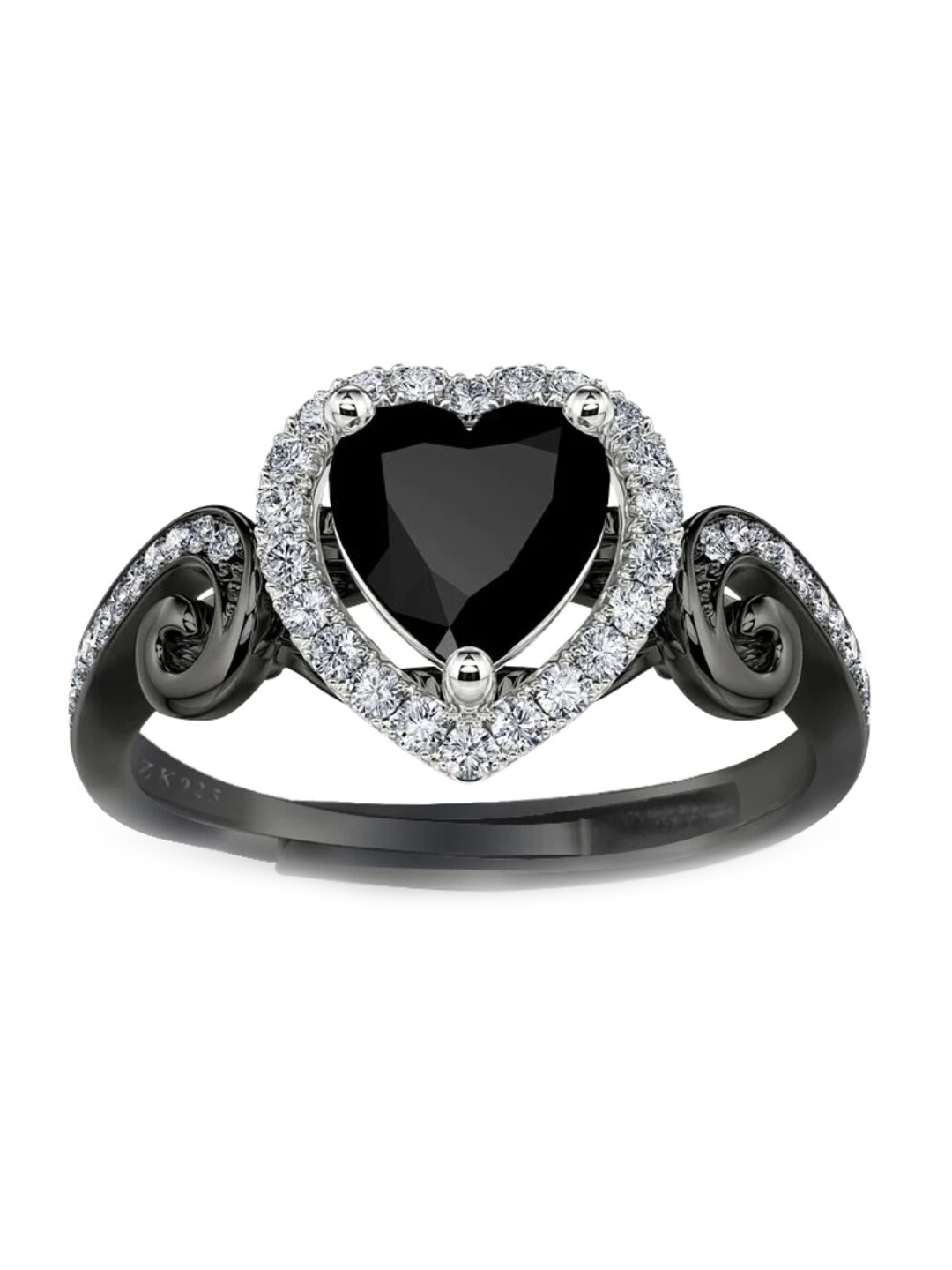 

Zarkan 925 Sterling Silver Rhodium Plated AD Studded Finger Ring, Black