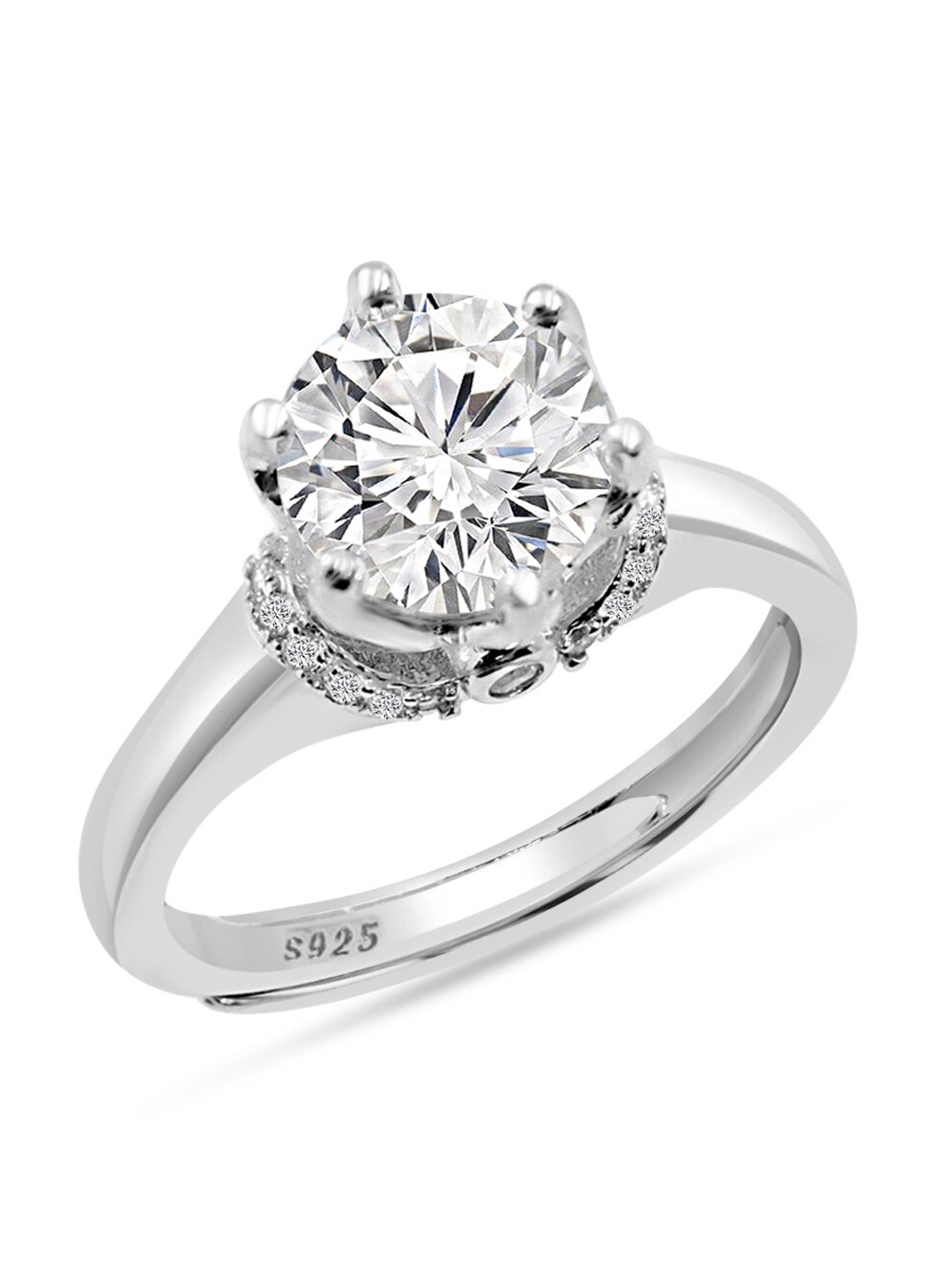 

Zarkan Rhodium-Plated Sterling Silver AD Studded Finger Ring