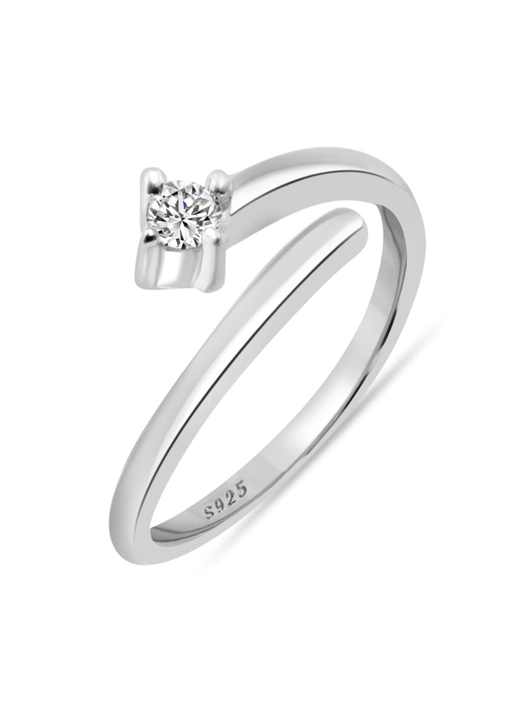 

Zarkan 925 Silver Rhodium-Plated American Diamond Studded Finger Ring