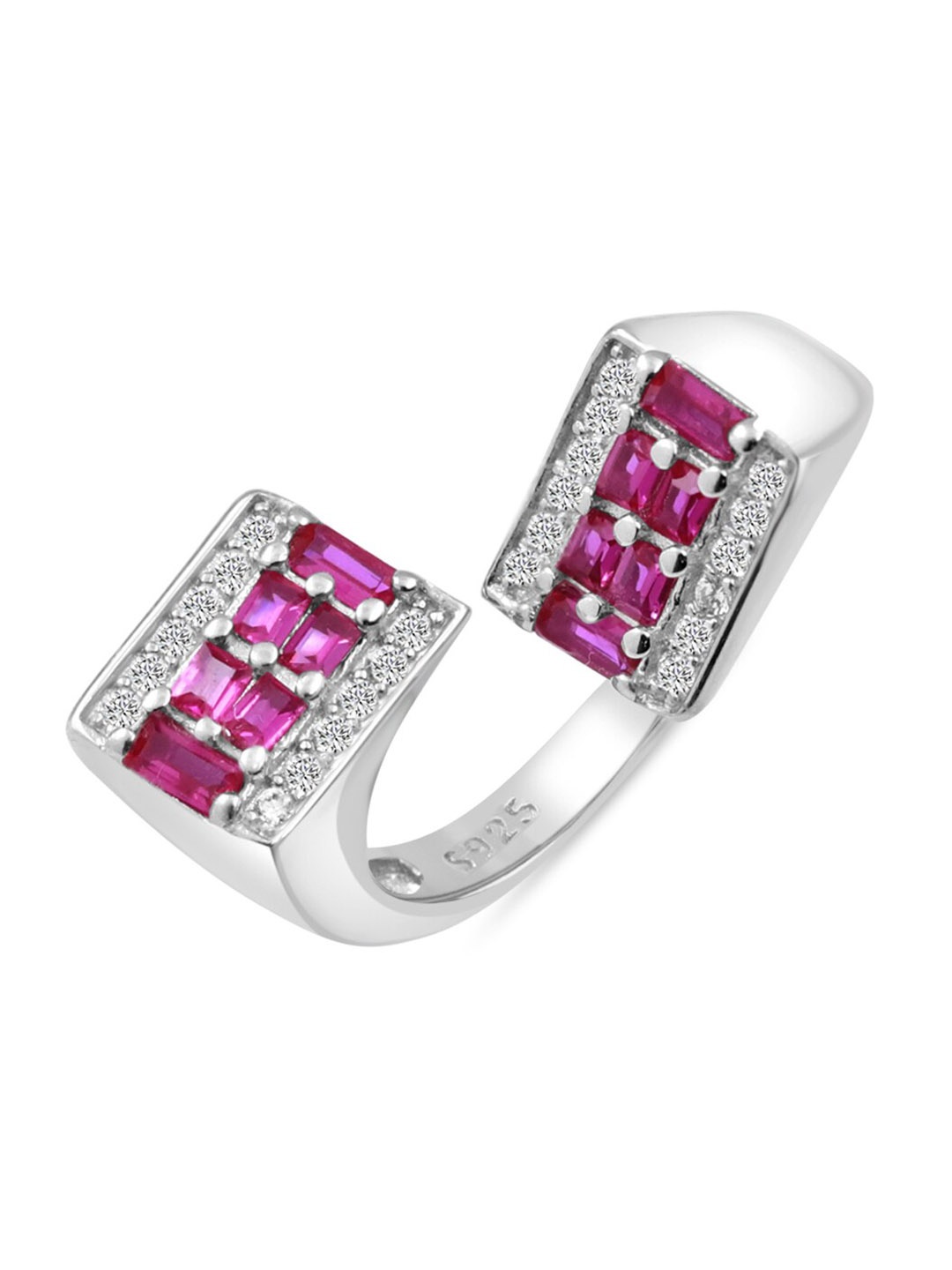 

Zarkan Rhodium-Plated American Diamond-Studded Finger Ring, Silver