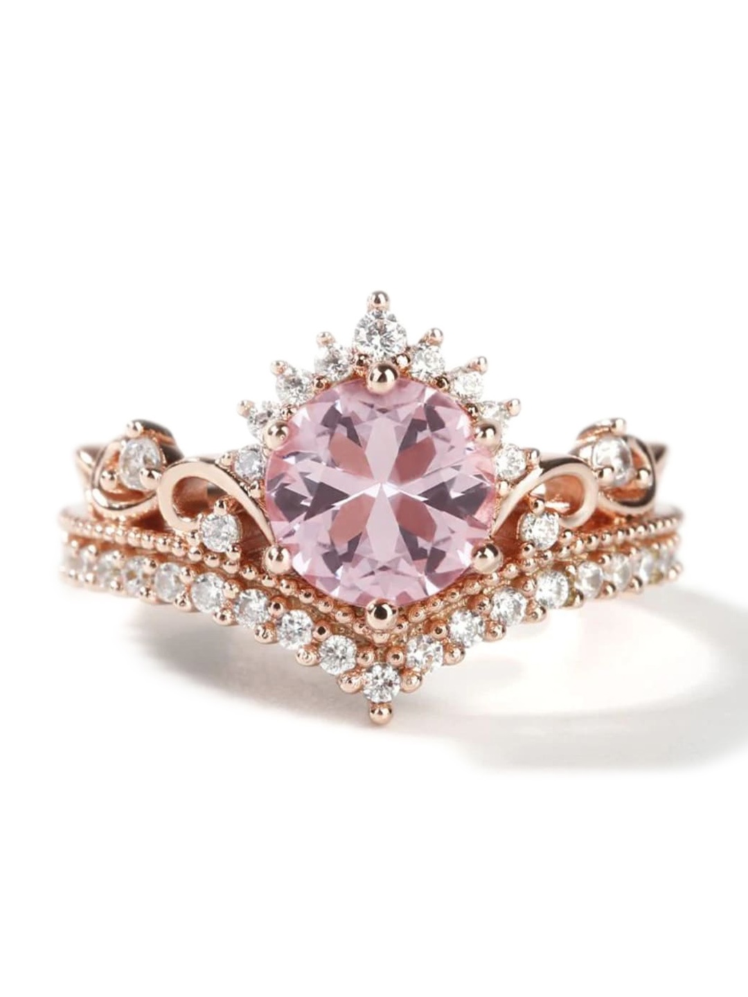 

Zarkan Rhodium-Plated American Diamond Studded Finger Ring, Rose gold