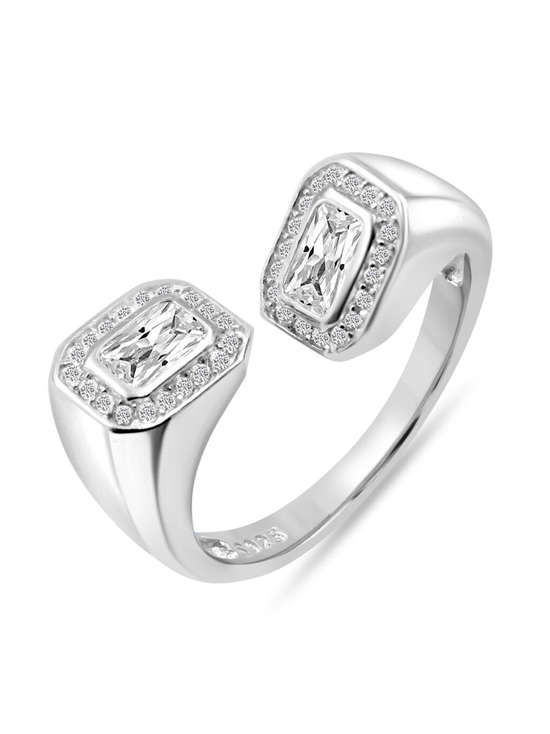 

Zarkan 925 Sterling Silver Rhodium-Plated American Diamond Studded Finger Ring