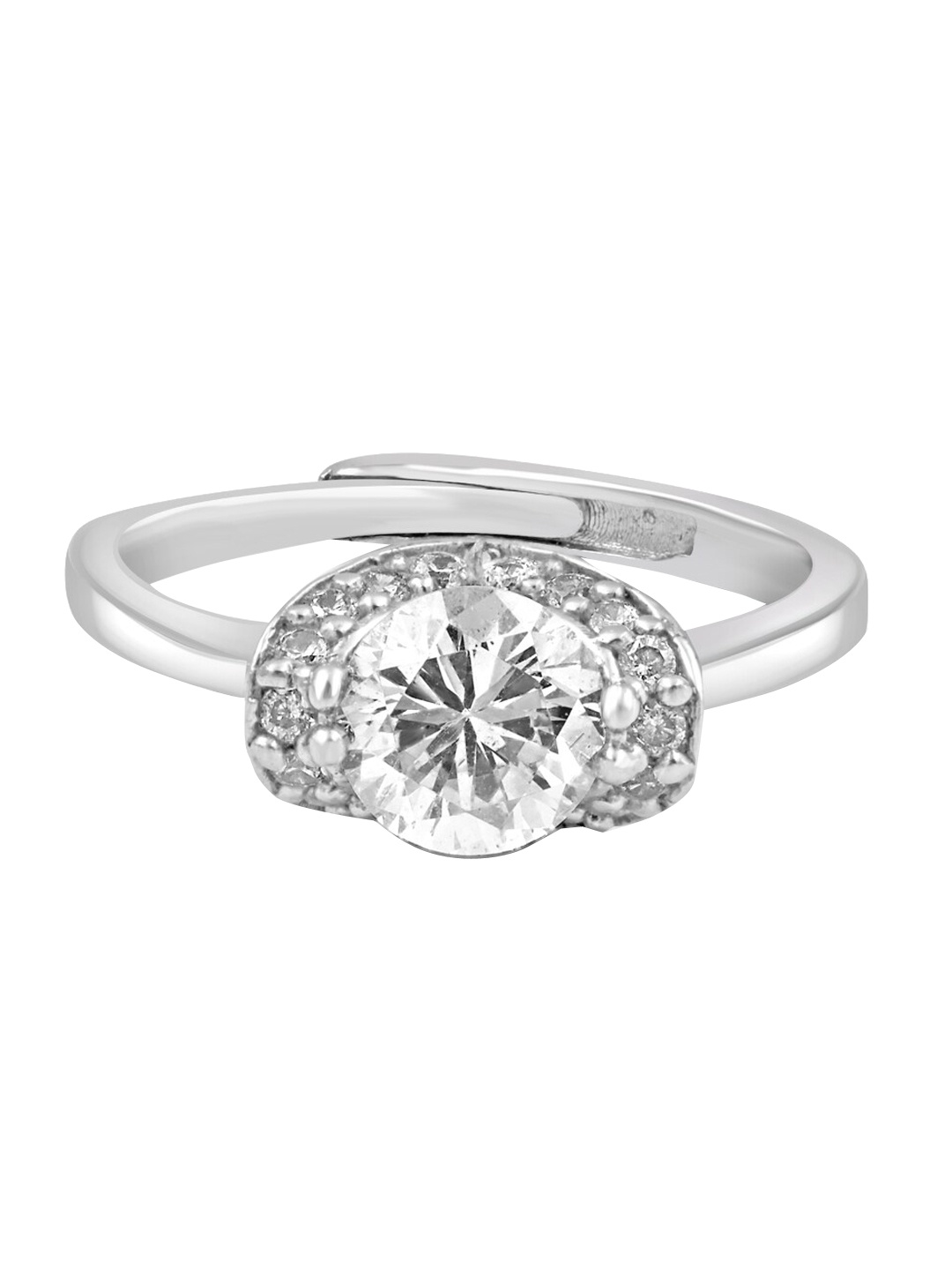 

Zarkan Rhodium-Plated AD Studded Finger Ring, Silver