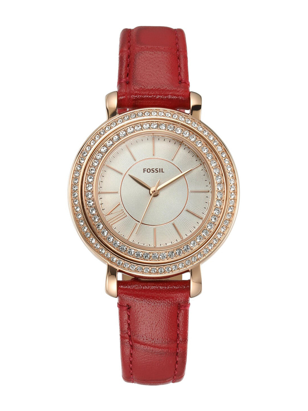 

Fossil Women Embellished Dial Leather Straps Analogue Watch ES5248, Silver
