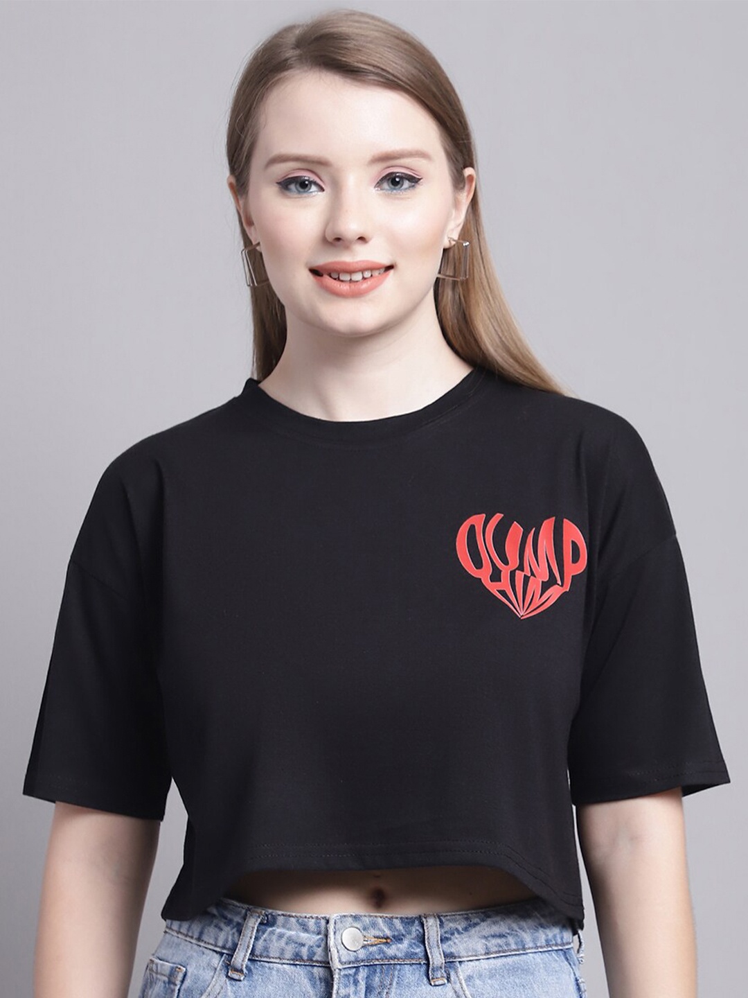 

GRACIT Typography Printed Cotton T-shirt, Black