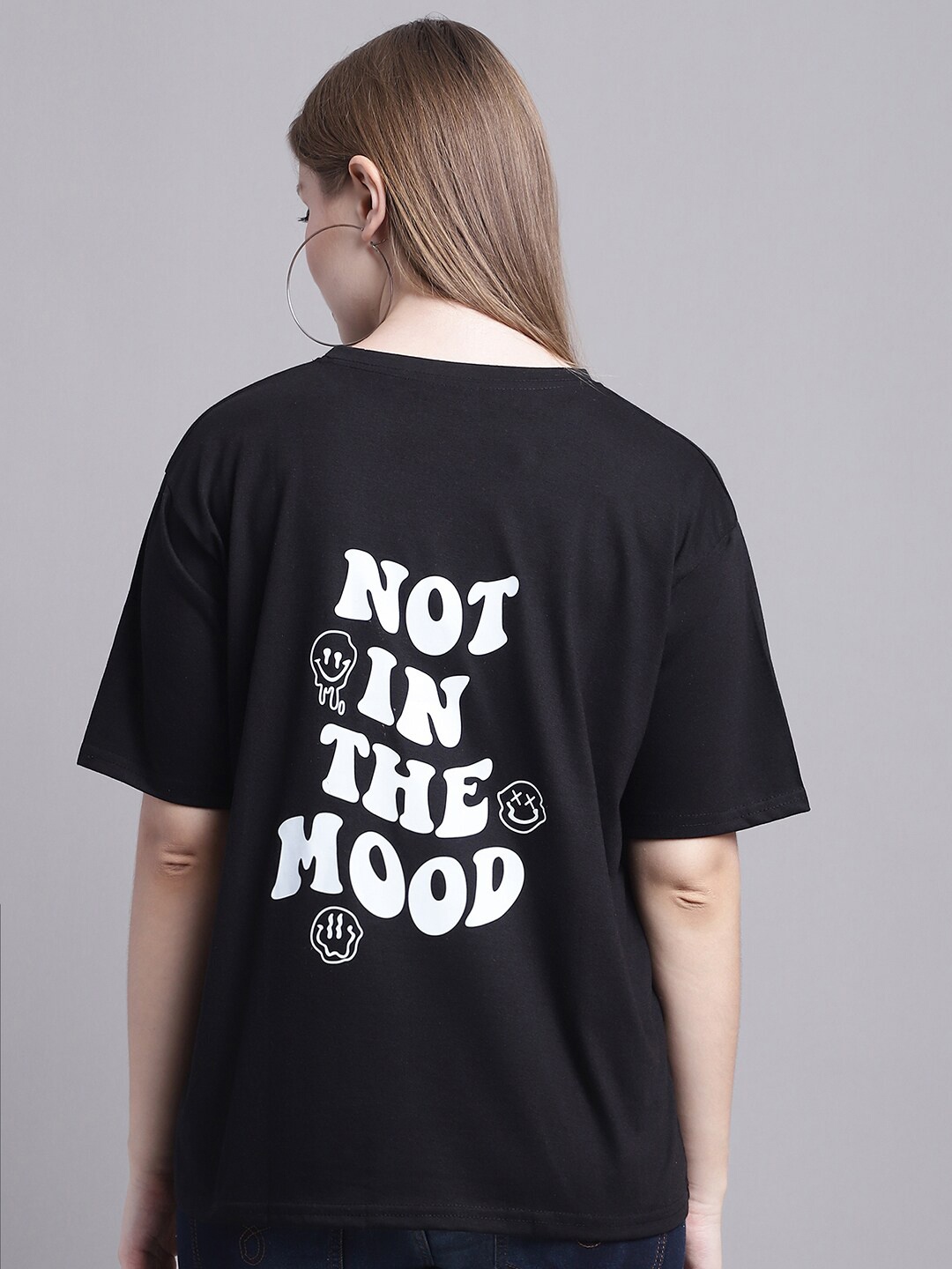 

GRACIT Typography Printed Drop-Shoulder Sleeves Oversized Pure Cotton T-shirt, Black