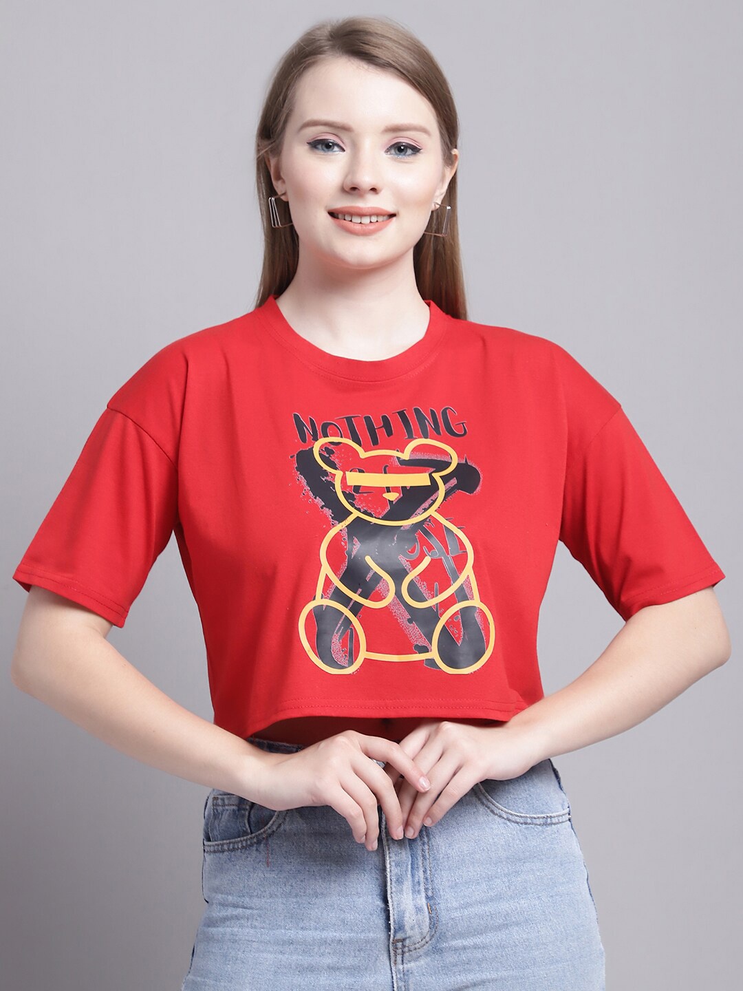 

GRACIT Graphic Printed Oversized Pure Cotton T-Shirt, Red