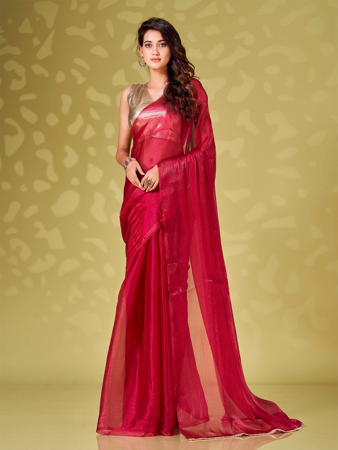 

Tikhi Imli Organza Saree With Stitched Blouse, Pink