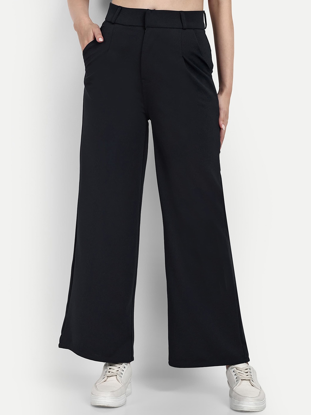 

Next One Women Smart Loose Fit High-Rise Easy Wash Cotton Parallel Trousers, Navy blue