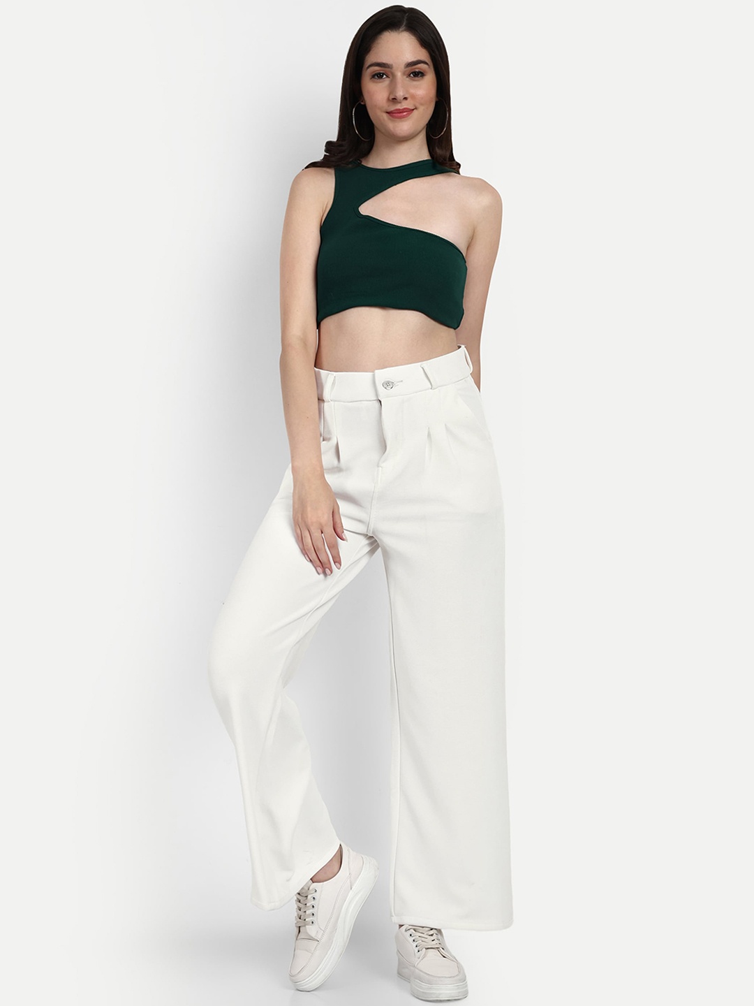

Next One Women Smart Loose Fit High-Rise Cotton Easy Wash Trousers, White