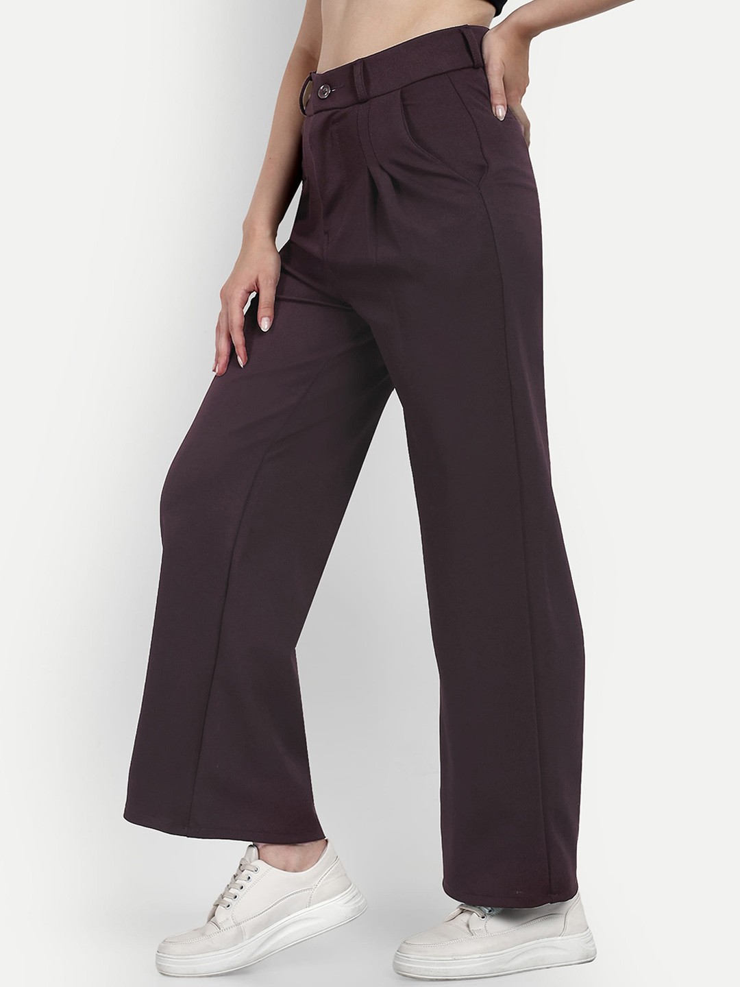 

Next One Women Smart Loose Fit High-Rise Cotton Easy Wash Trousers, Brown