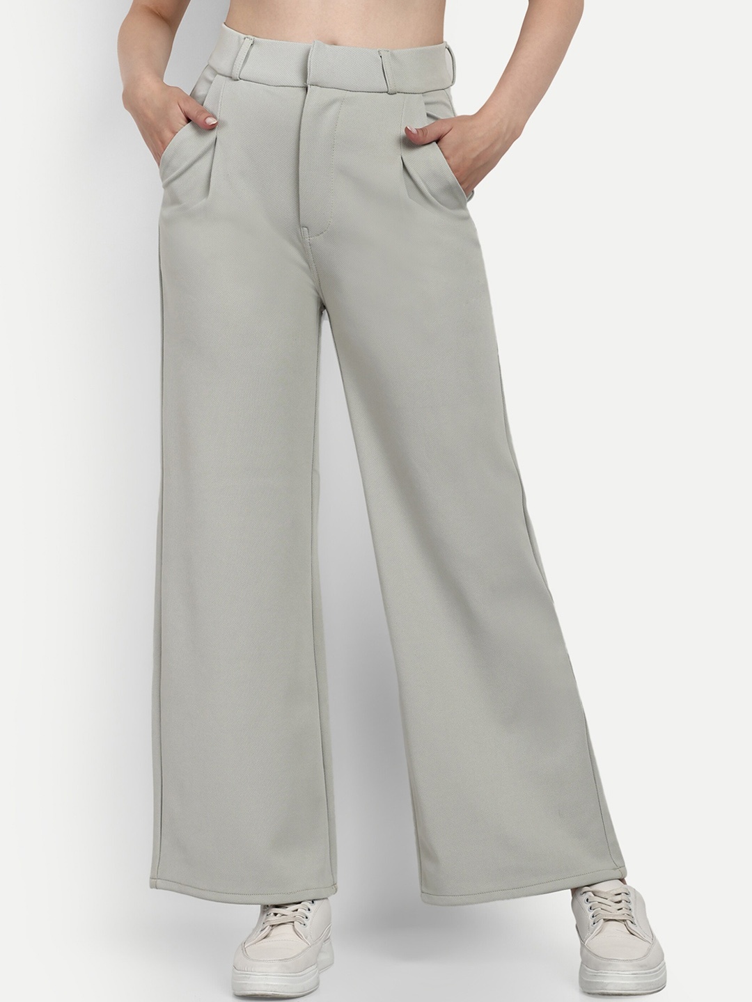 

Next One Women Smart Loose Fit High-Rise Cotton Easy Wash Trousers, Grey