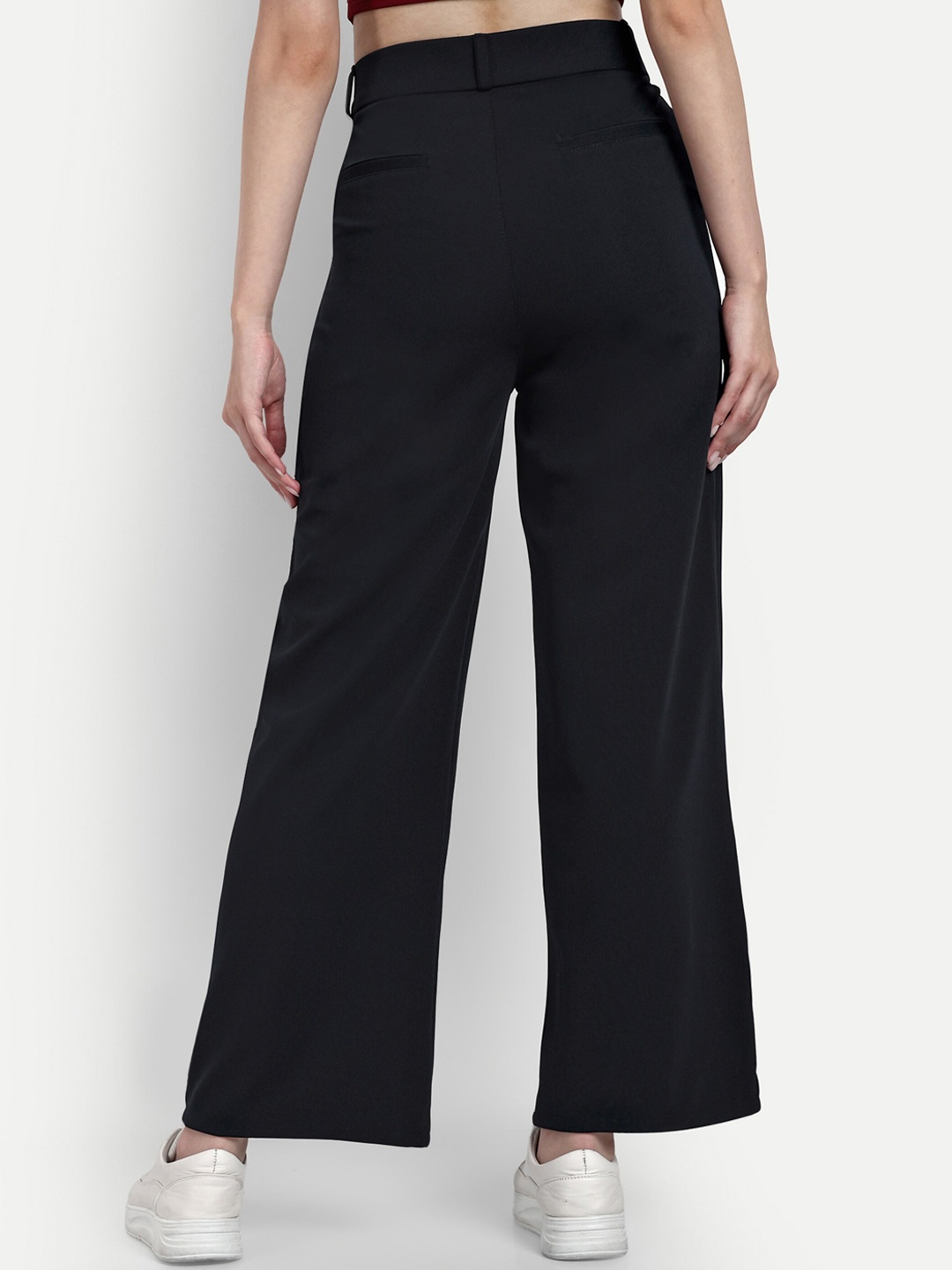 

Next One Women Smart Loose Fit High-Rise Easy Wash Cotton Parallel Trousers, Navy blue