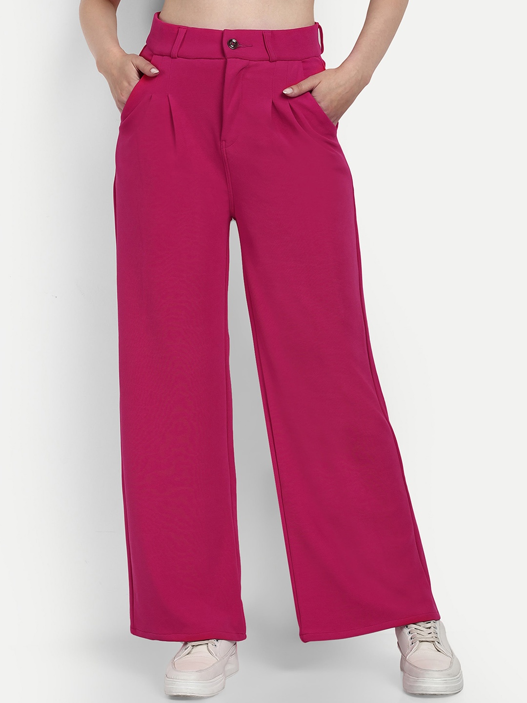 

Next One Women Smart Loose Fit High-Rise Cotton Easy Wash Trousers, Rose