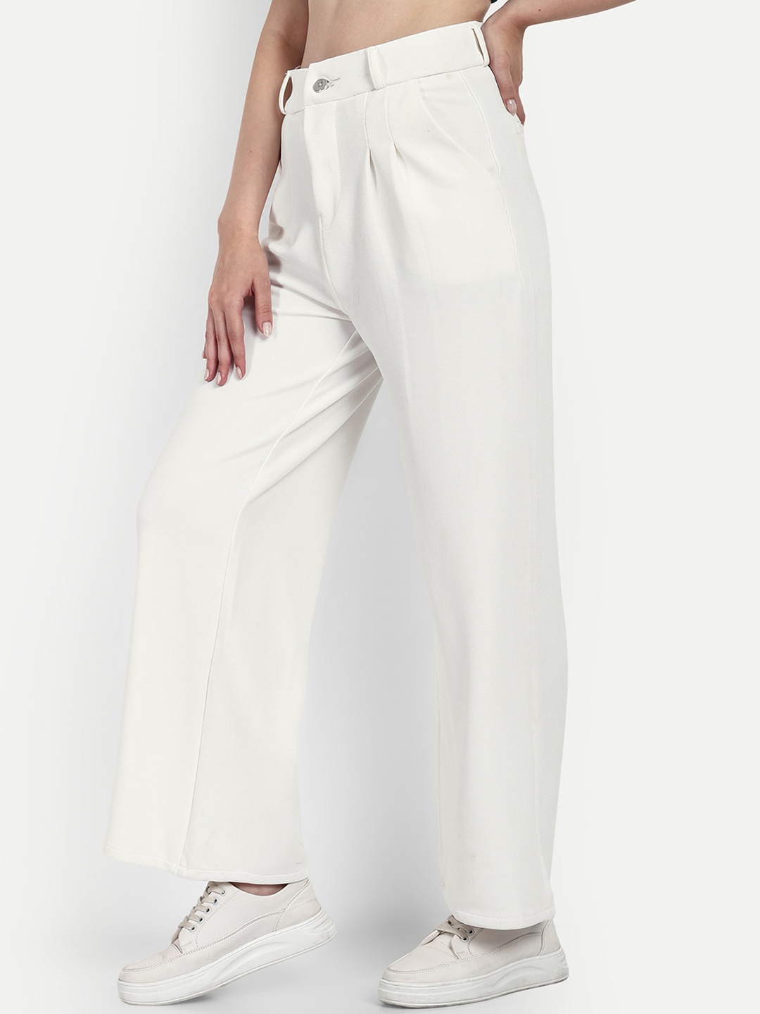 

Next One Women Smart Loose Fit High-Rise Easy Wash Cotton Trousers, White