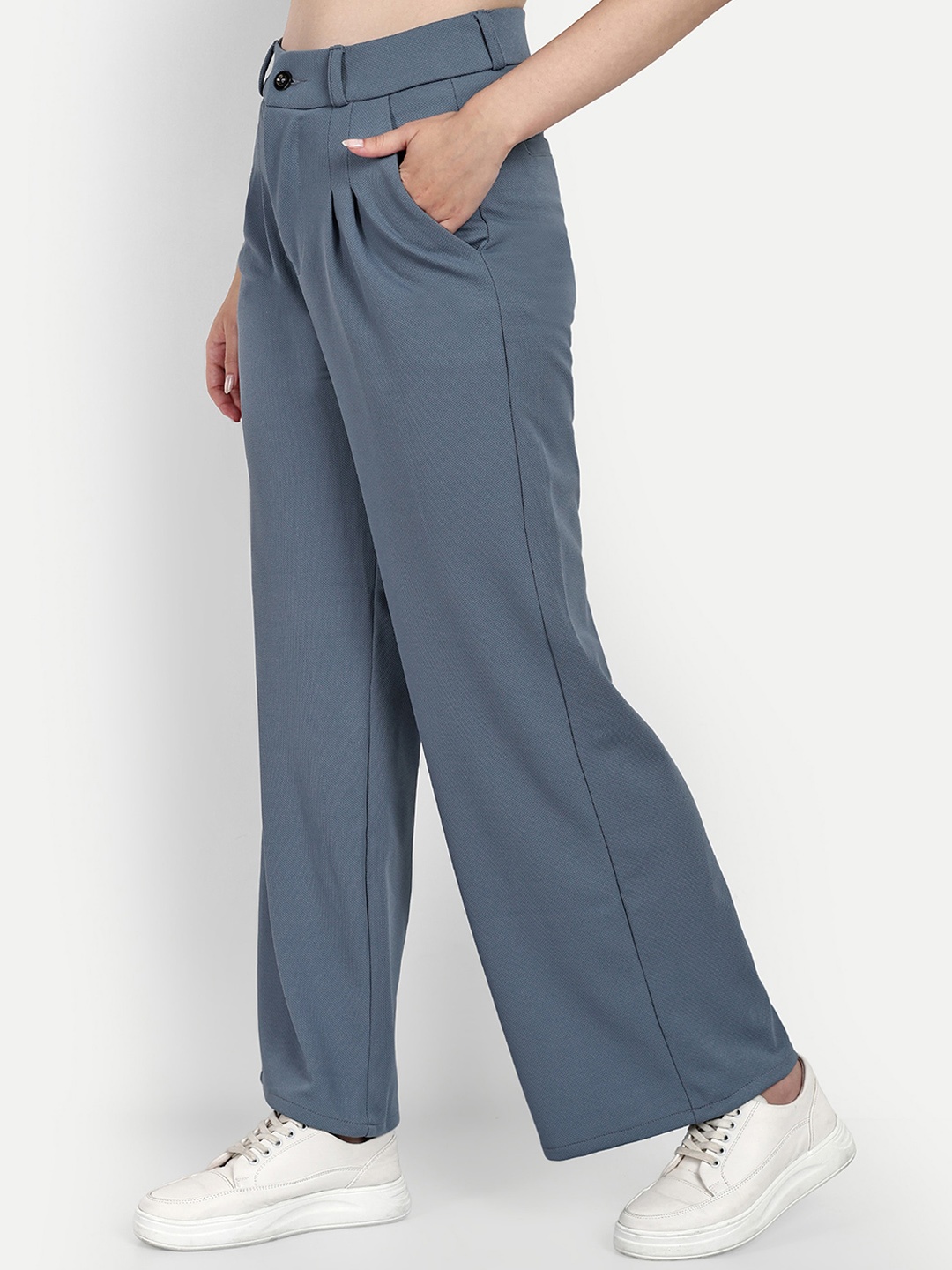 

Next One Women Smart Loose Fit High-Rise Cotton Easy Wash Trousers, Grey