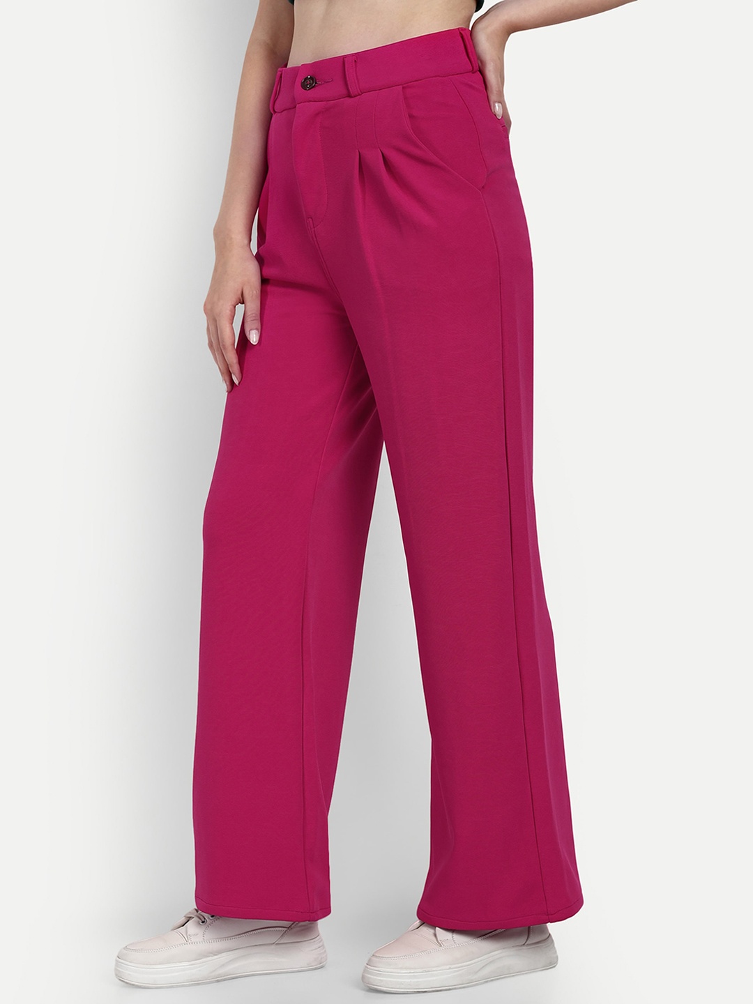 

Next One Women Smart Loose Fit High-Rise Easy Wash Cotton Parallel Trousers, Rose