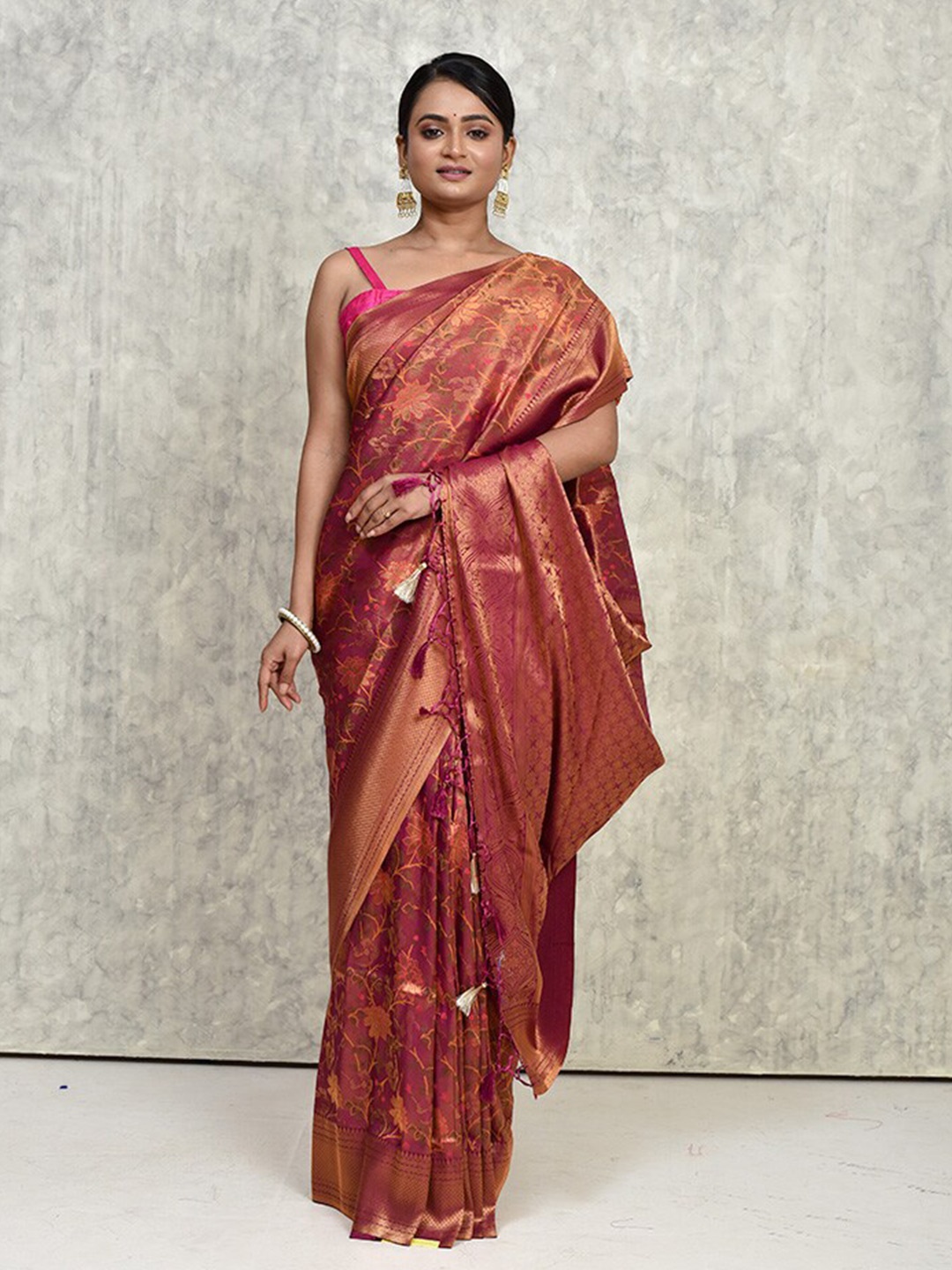 

AllSilks Floral Woven Design Zari Saree, Purple
