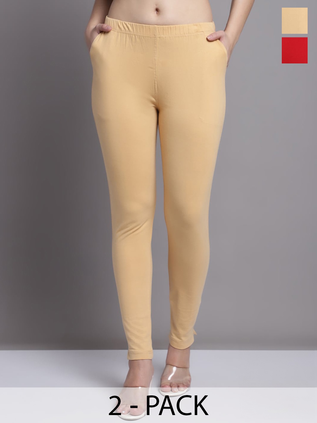 

GRACIT Pack Of 2 Ankle-length Leggings, Red