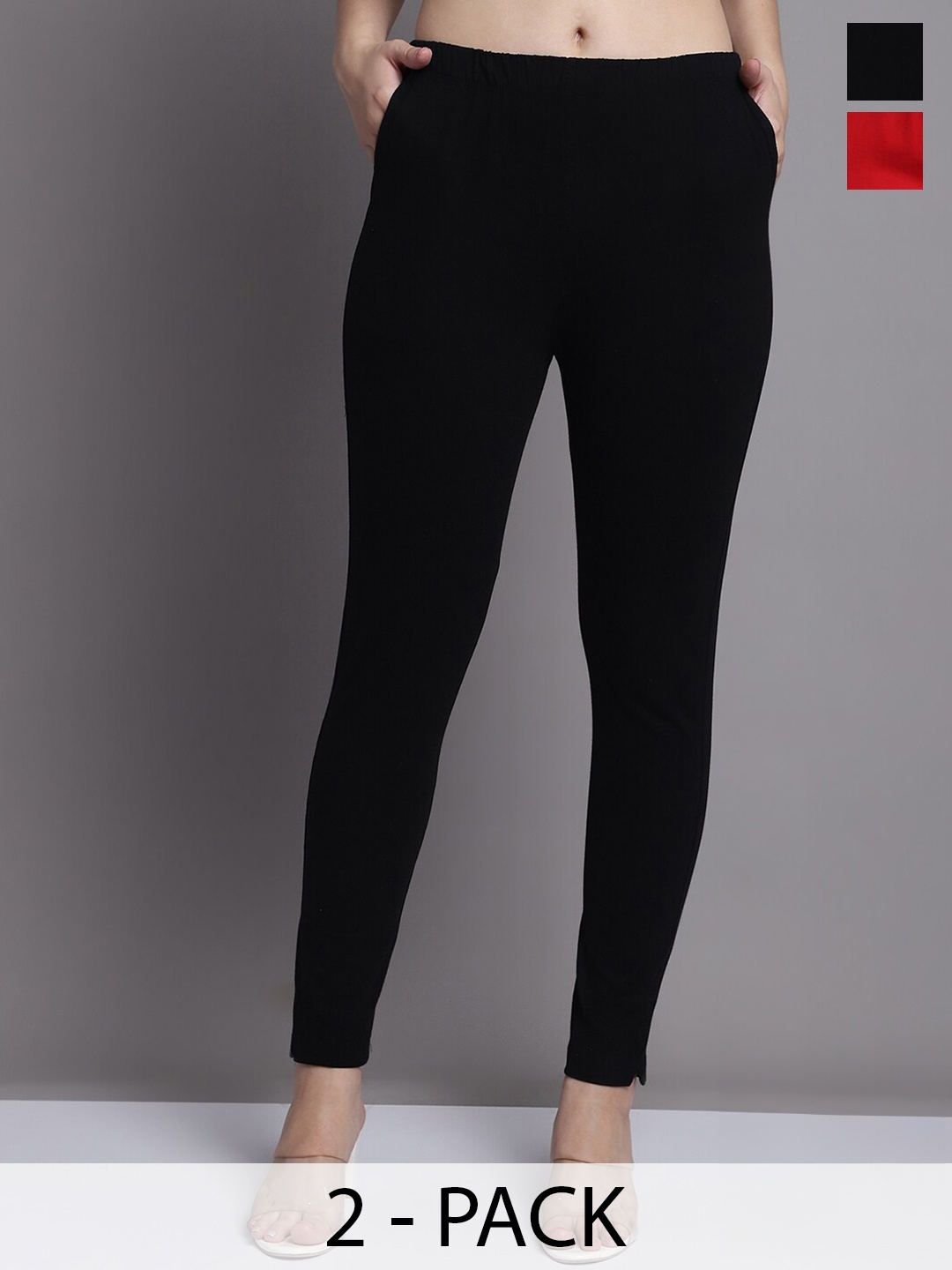 

GRACIT Pack Of 2 Ankle-length Leggings, Black