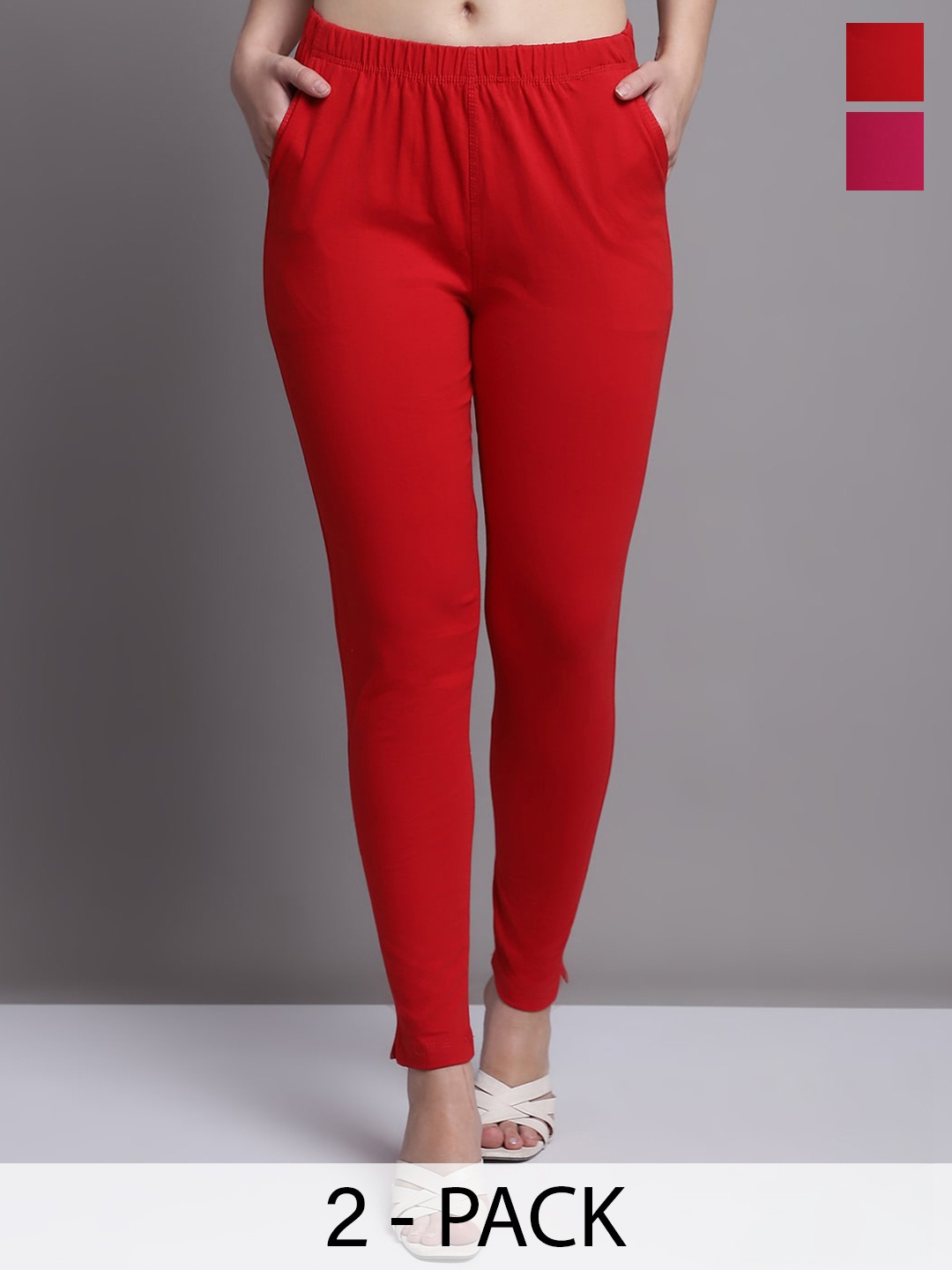 

GRACIT Pack Of 2 Ankle-Length Leggings, Red