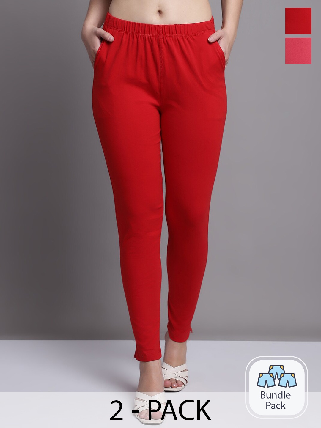 

GRACIT Pack Of 2 Ankle length Leggings, Red