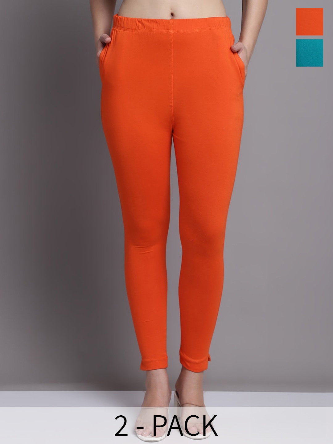 

GRACIT Pack Of 2 Ankle-length Leggings, Orange