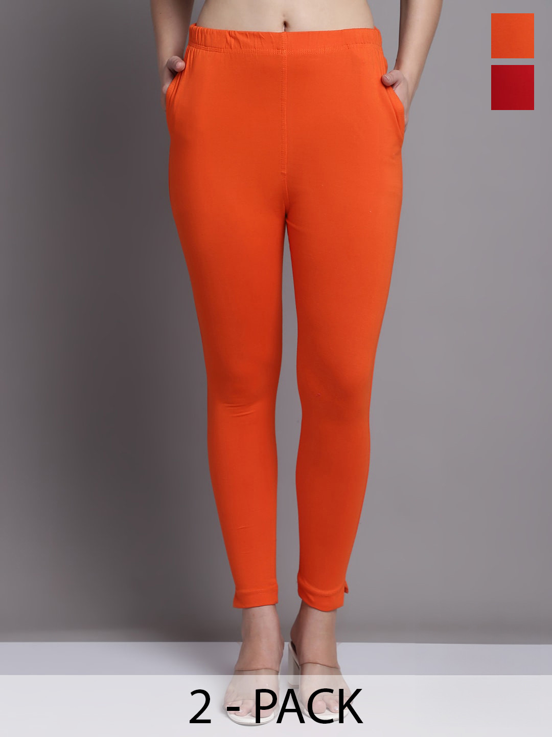 

GRACIT Pack Of 2 Ankle-length Leggings, Red