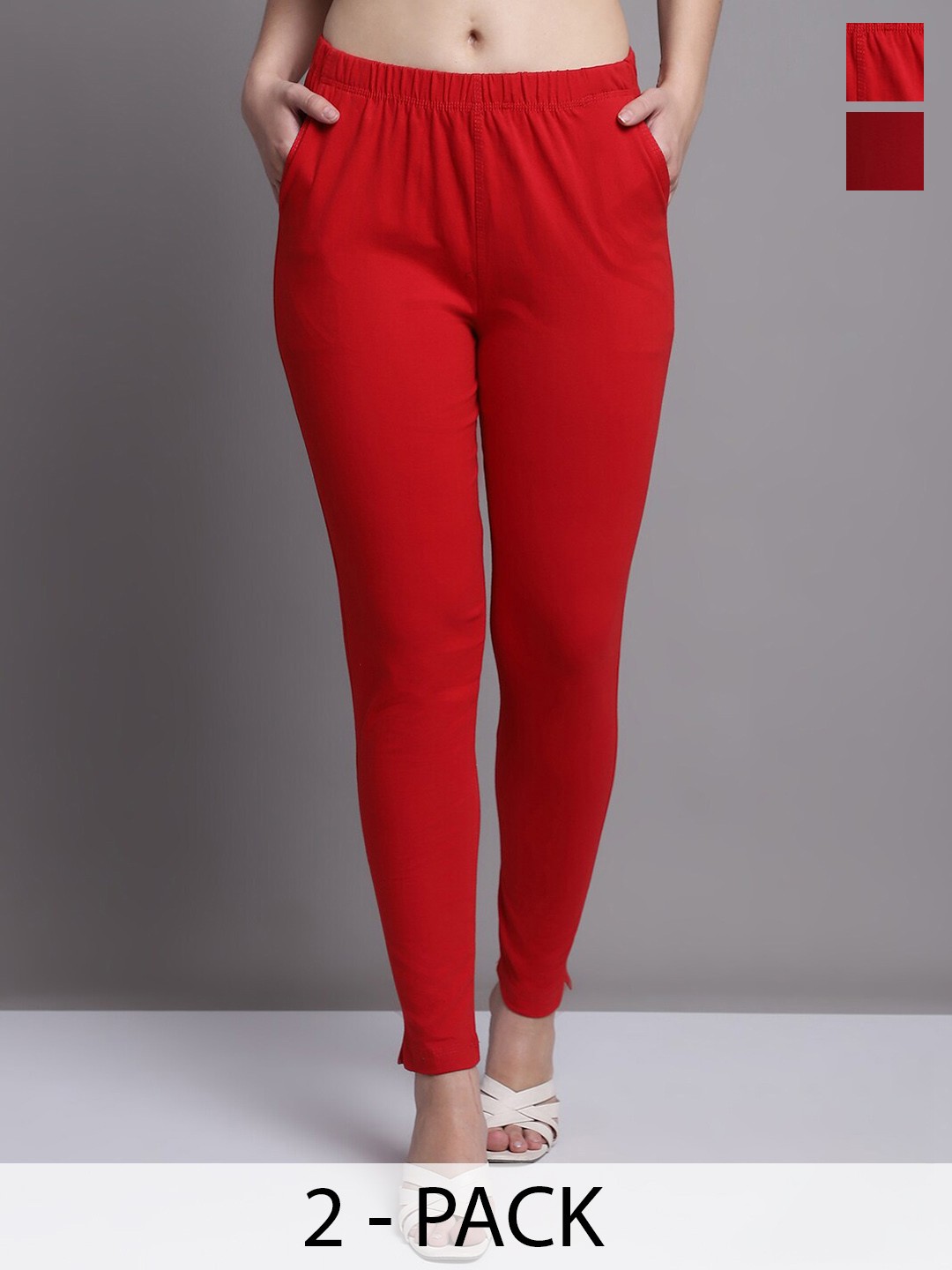 

GRACIT Pack Of 2 Ankle-length Leggings, Red