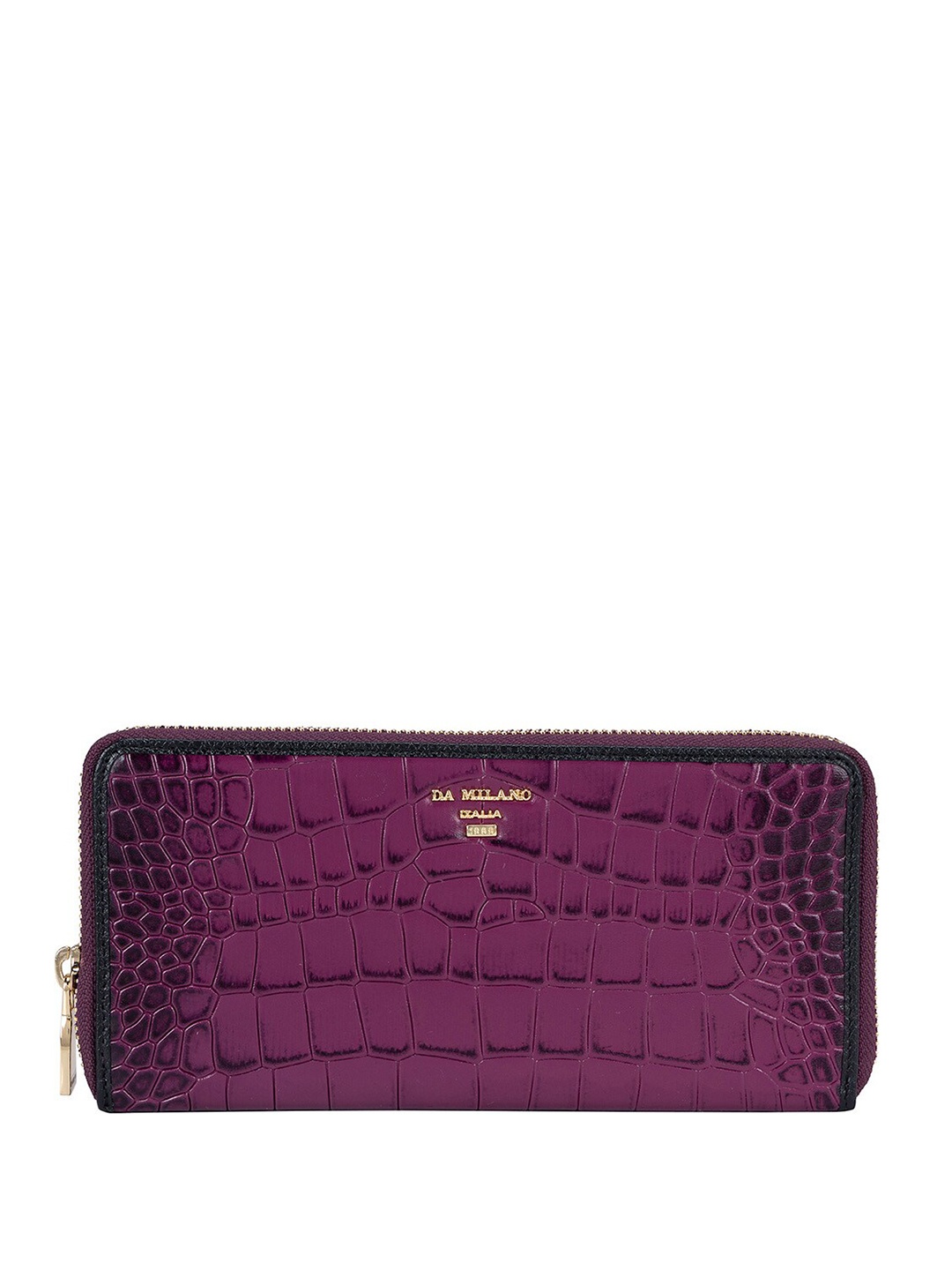 

Da Milano Women Textured Leather Zip Around Wallet, Purple