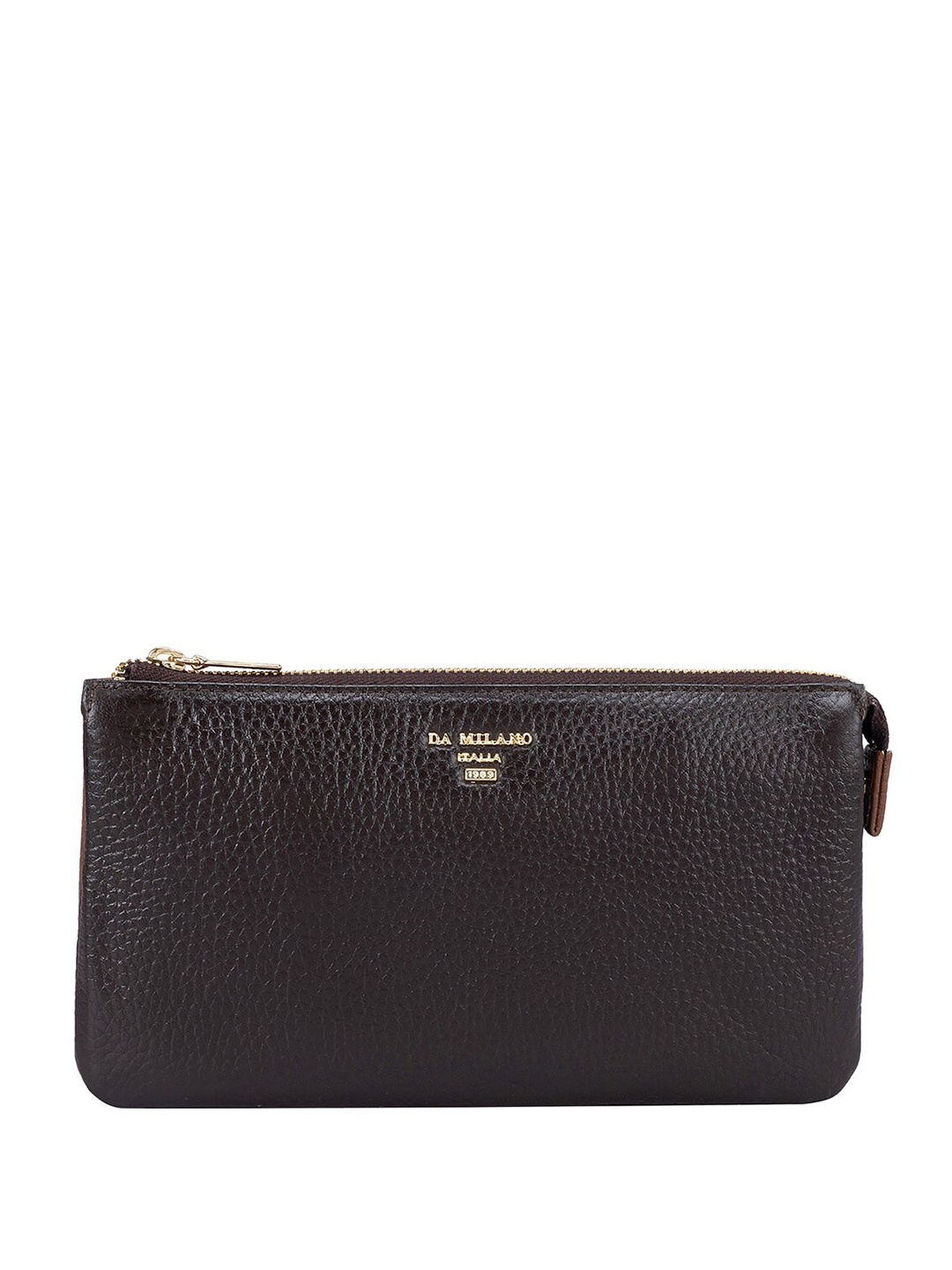 

Da Milano Women Textured Leather Zip Around Wallet, Brown