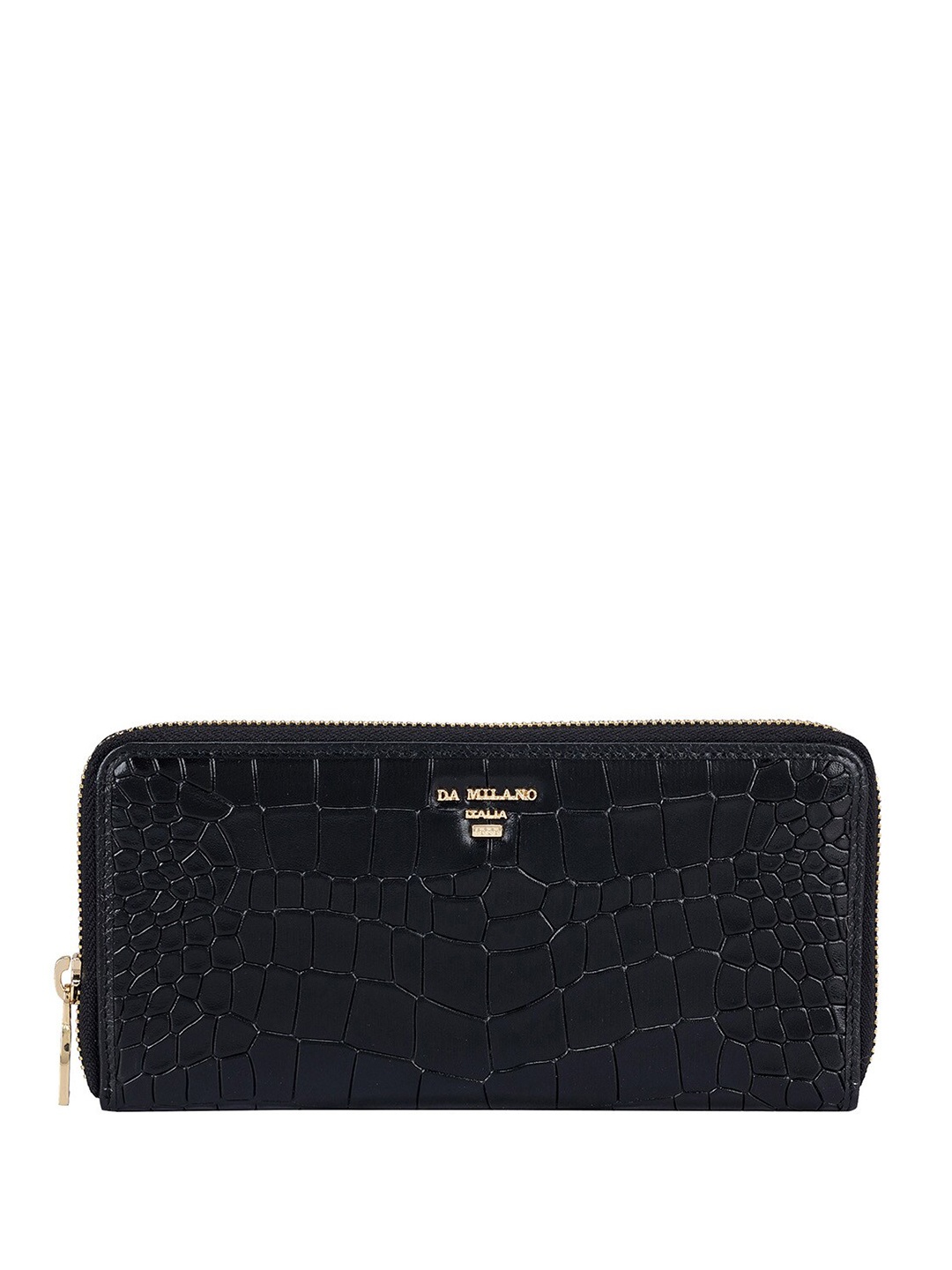 

Da Milano Women Abstract Textured Leather Two Fold Wallet, Black