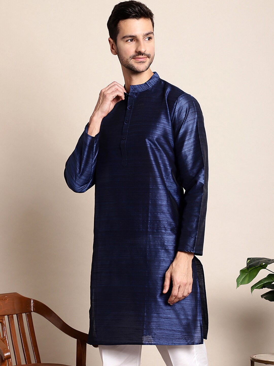 

Anouk Mandarin Collar Straight Kurta, Navy blue