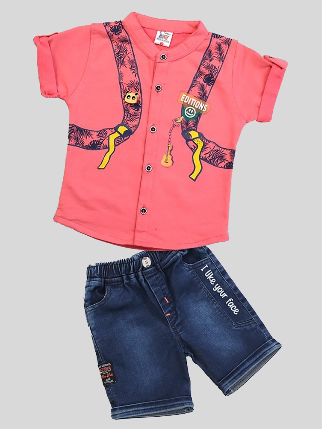 

YOUSTYLO Boys Graphic Printed Roll-Up Sleeves Shirt with Shorts, Pink