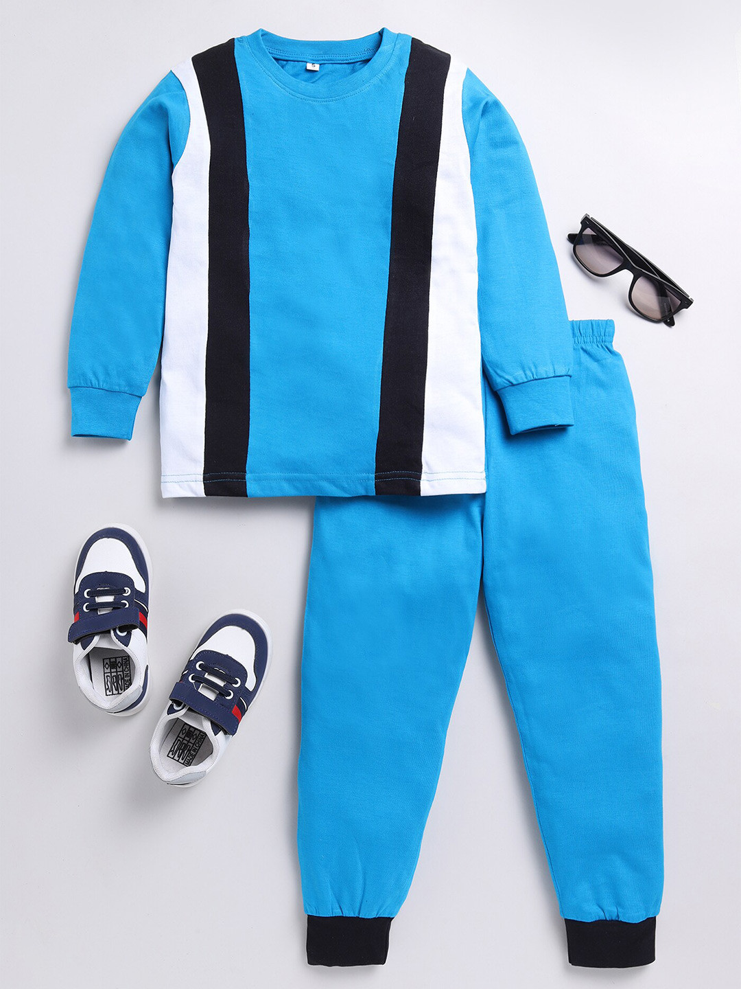 

SmartRAHO Boys Striped Pure Cotton T-Shirt With Trousers, Blue