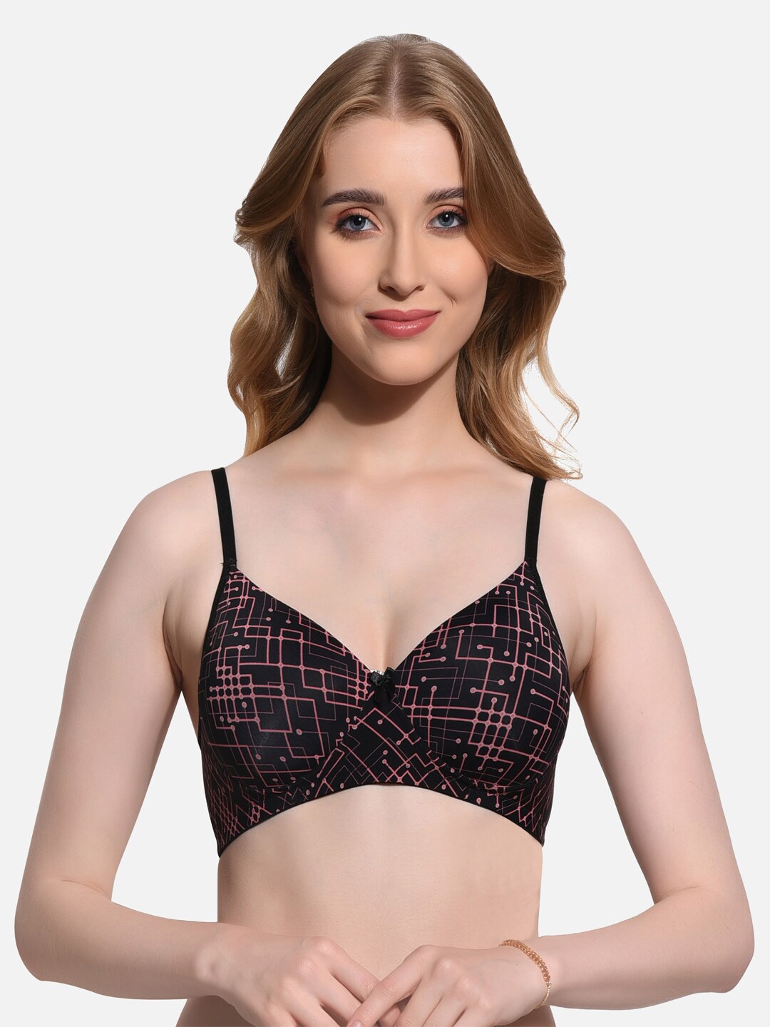 

FIMS Geometric Printed Full Coverage Lightly Padded T-shirt Bra With All Day Comfort, Black