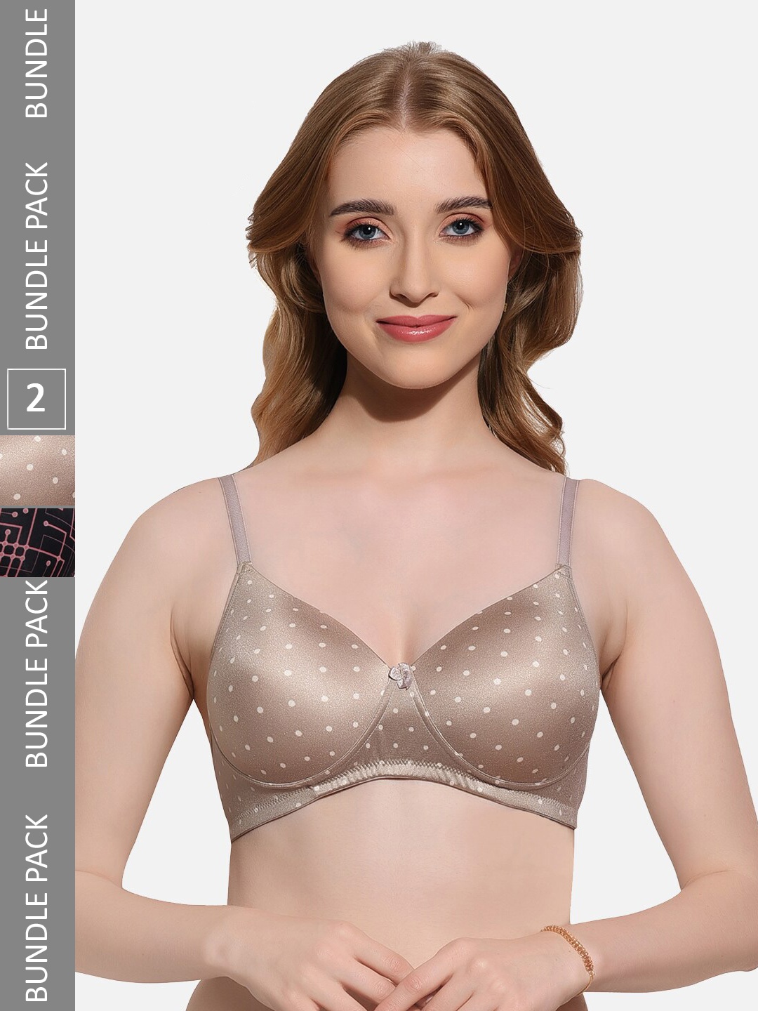 

FIMS Pack Of 2 Printed Full Coverage Lightly Padded T-shirt Bra With All Day Comfort, Gold