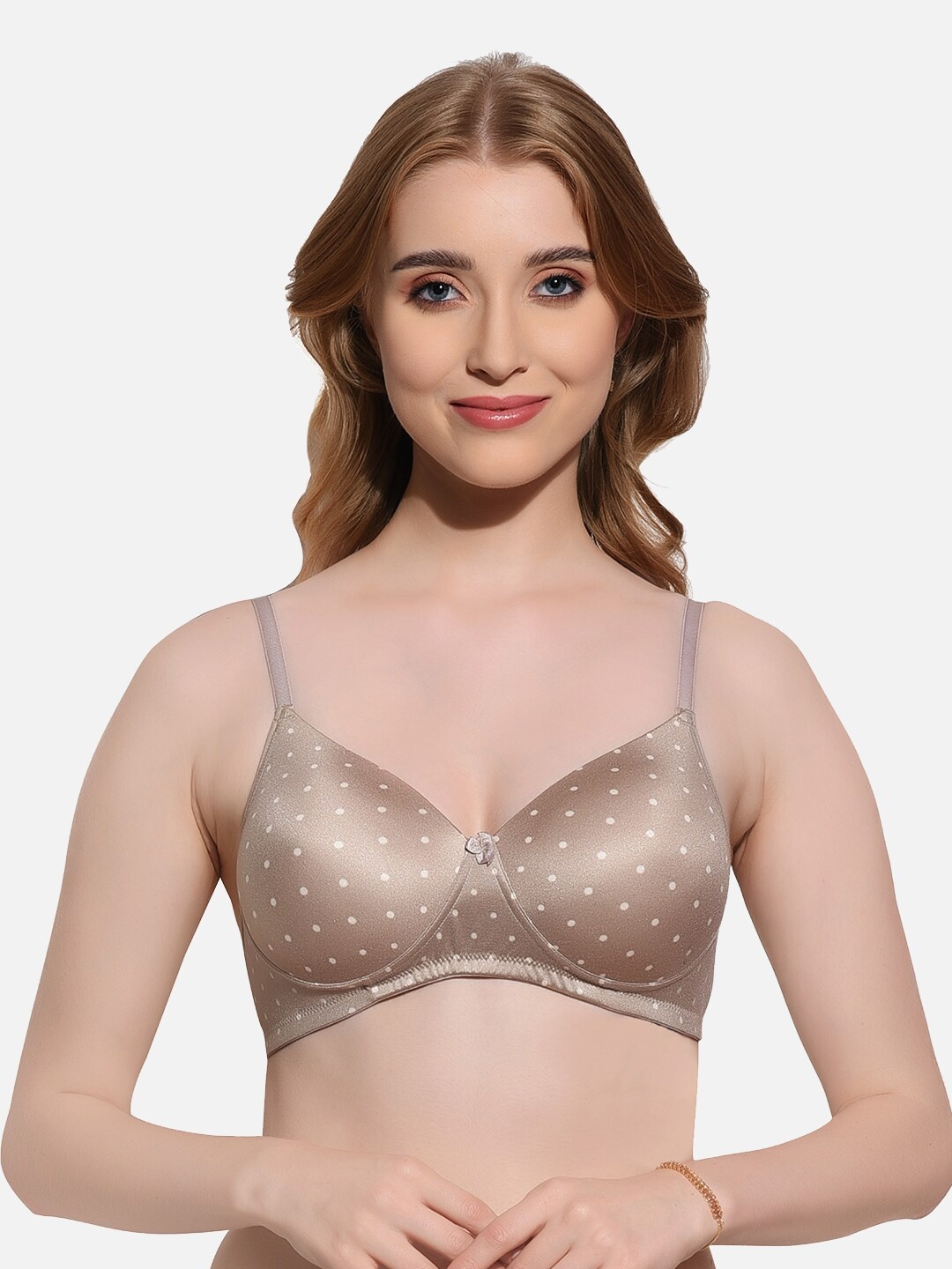 

FIMS Polka Dot Printed Full Coverage Lightly Padded T-shirt Bra With All Day Comfort, Gold