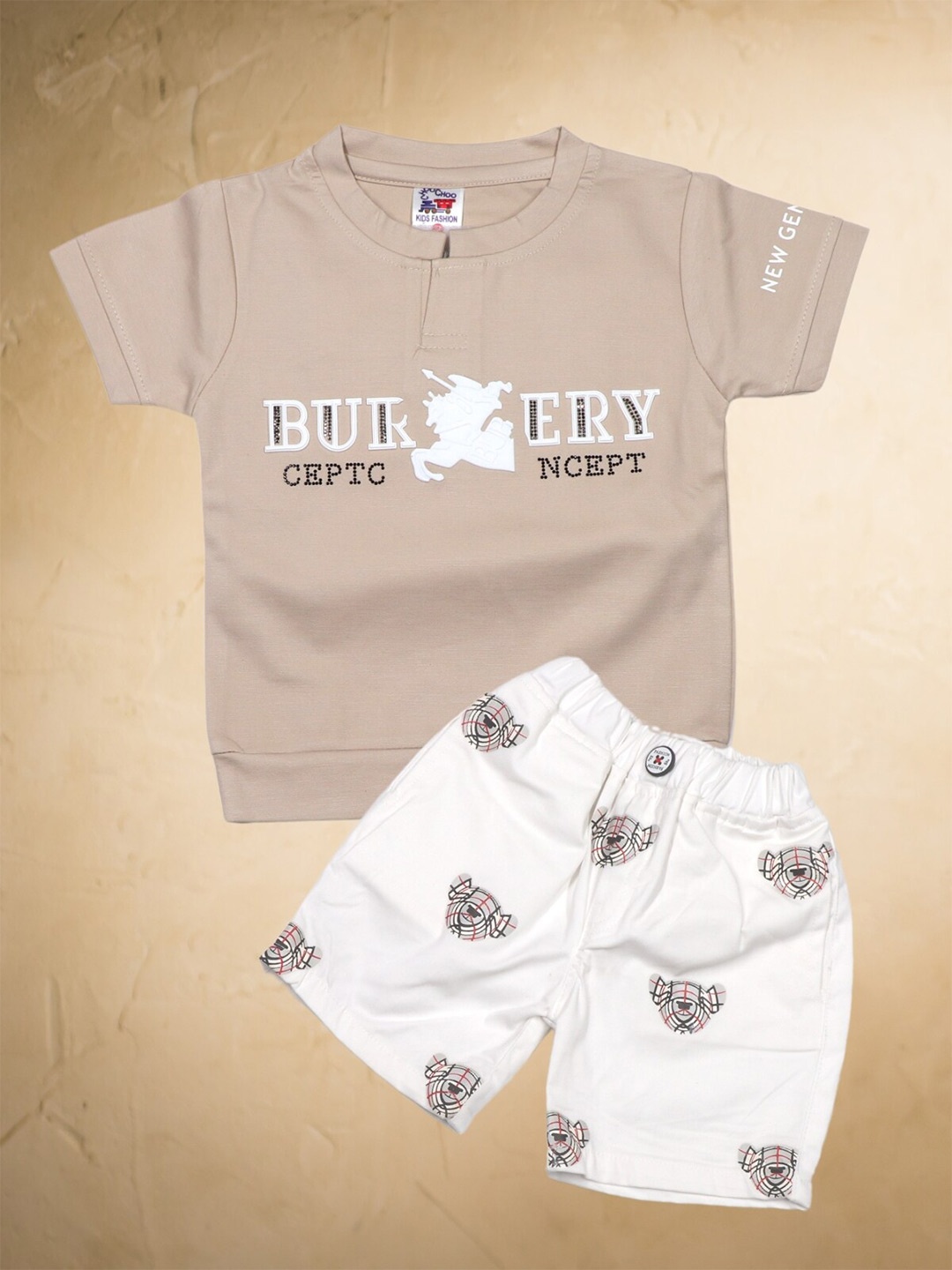 

YOUSTYLO Infants Boys Printed T-shirt With Shorts Clothing Set, Beige