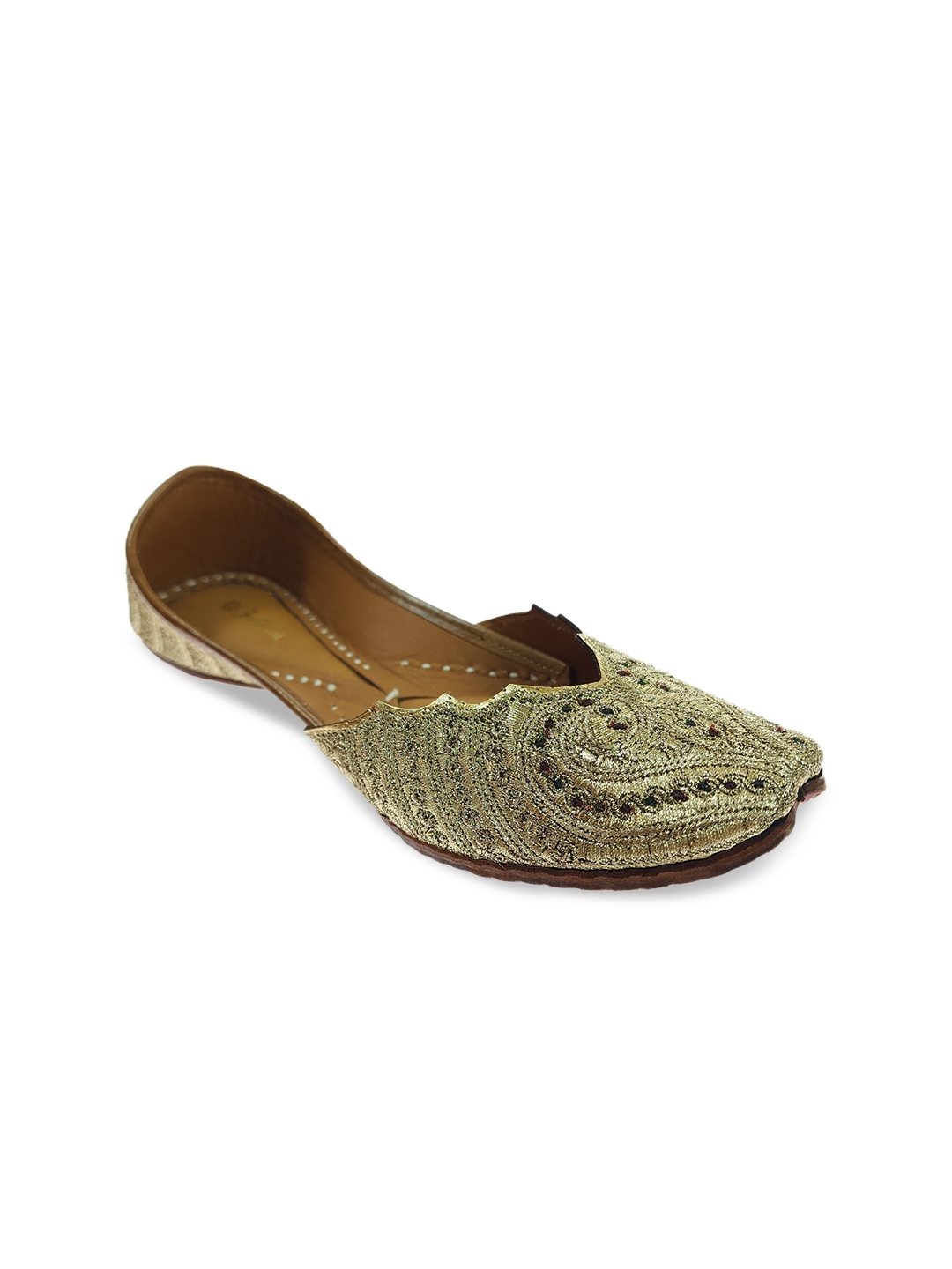 

Fulkari Embroidered Leather Mojaris, Gold