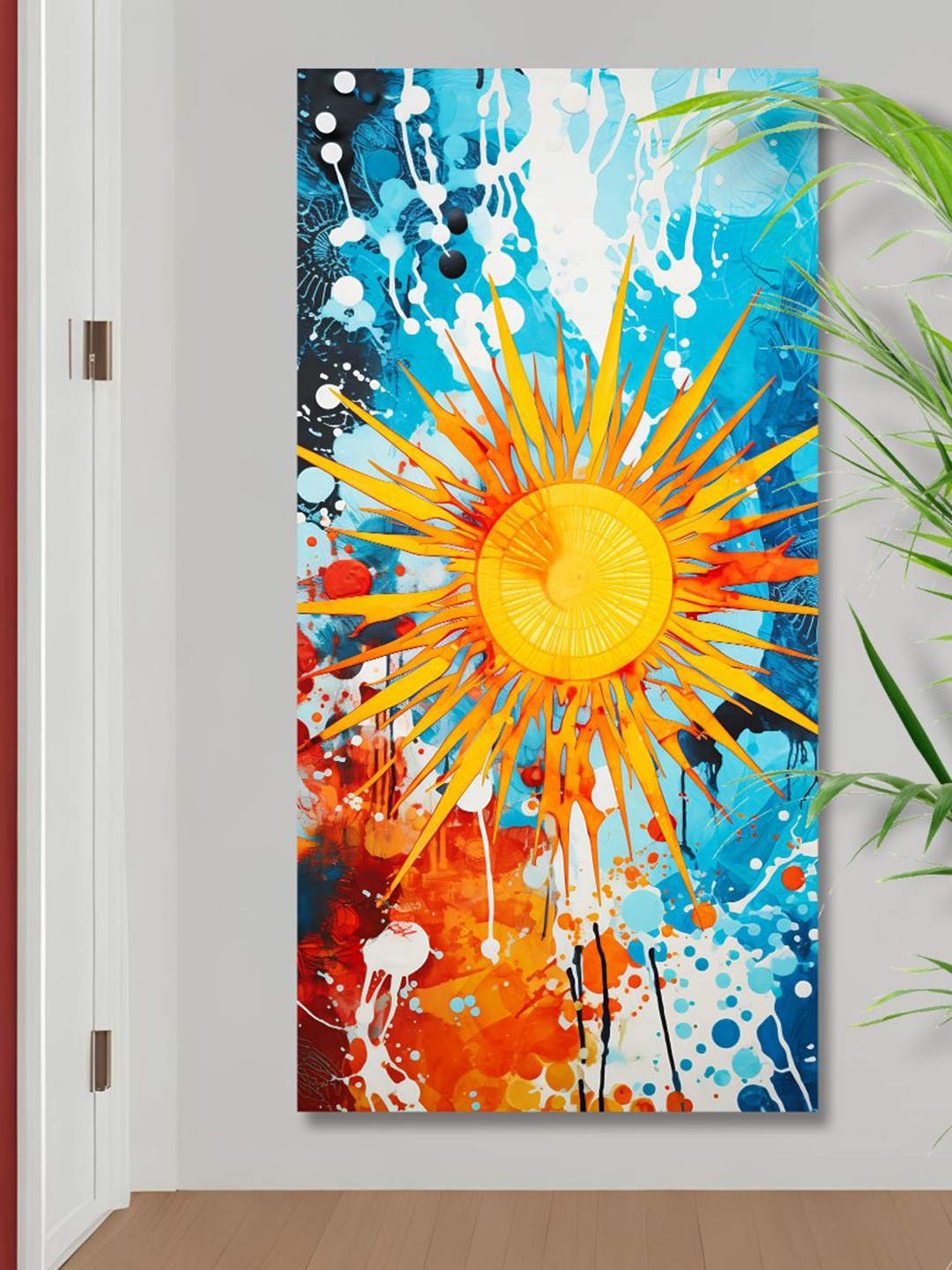 

SAF Blue & Orange Colored Shining Sun Painting Wall Art