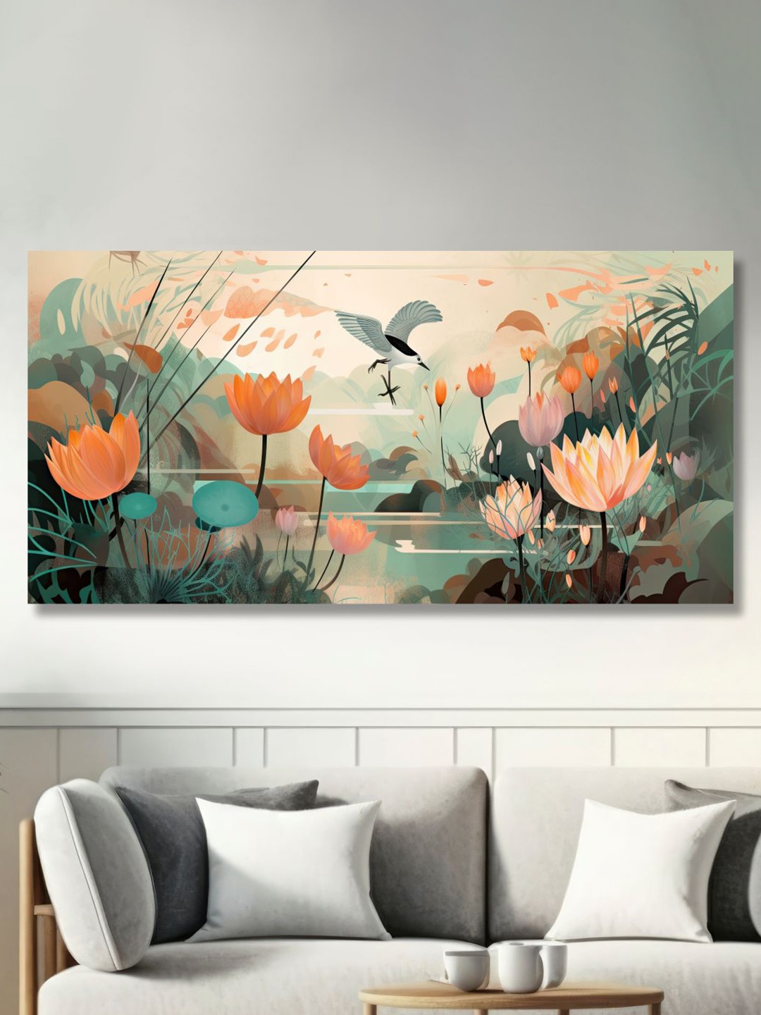 

SAF Peach Colored & Green Canvas Nature Art Painting Wall Art