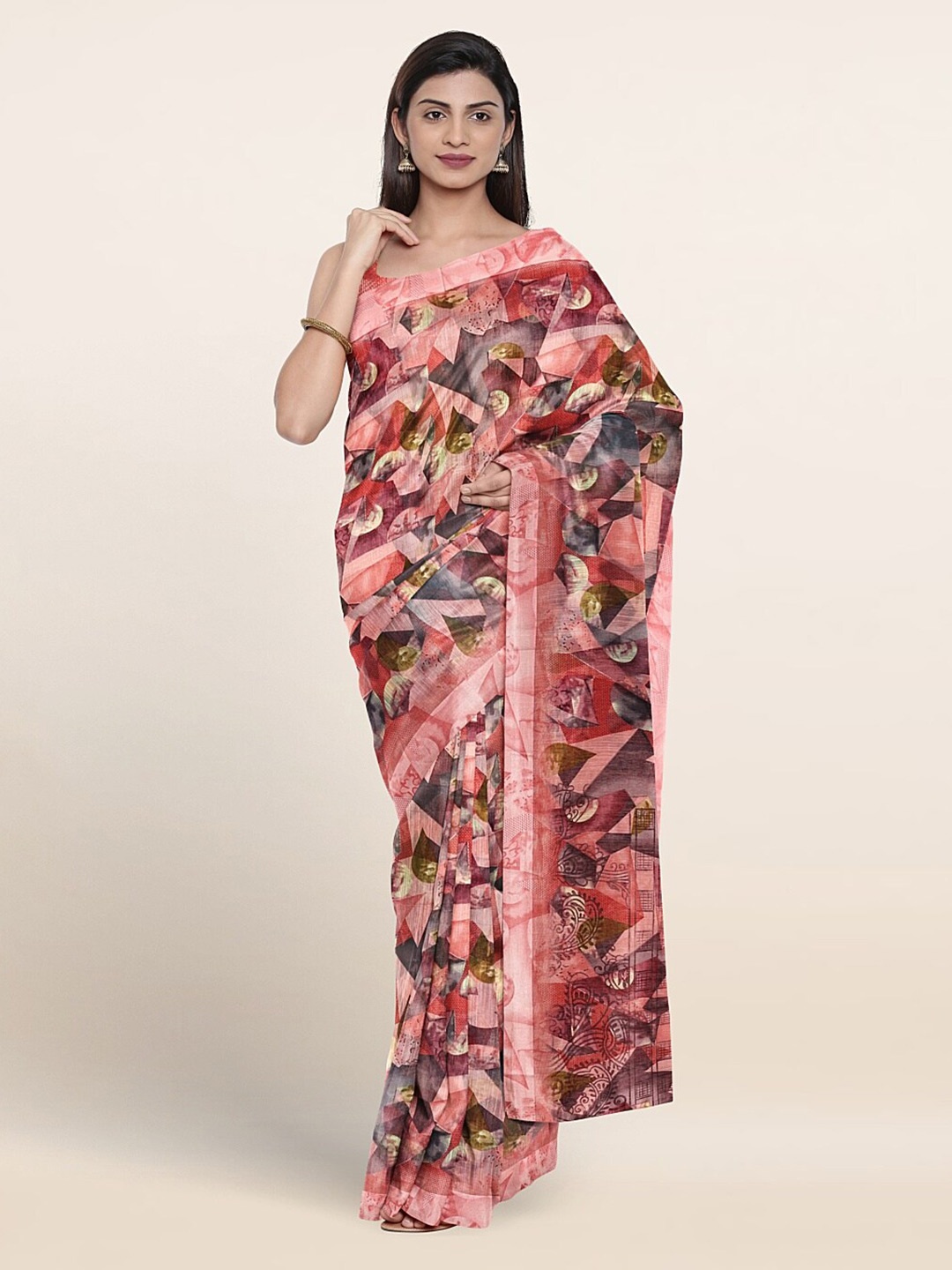 

Pothys Geometric Printed Saree, Peach